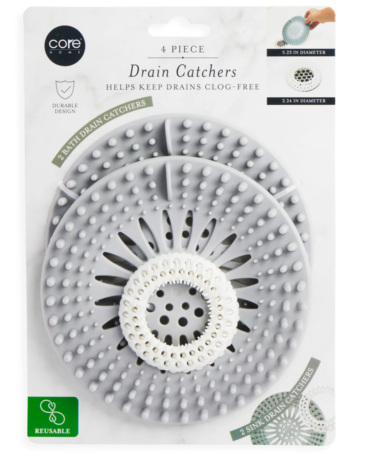 4pc Drain Catchers (2 for sink, 2 for bathtub) - Smoke Color