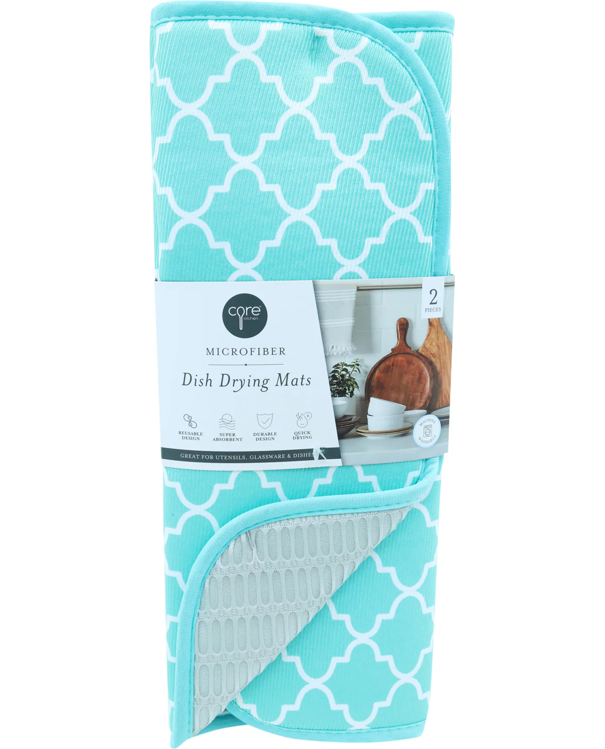 Seafoam Quatrofoil Microfiber Kitchen Dish Drying Mat Set