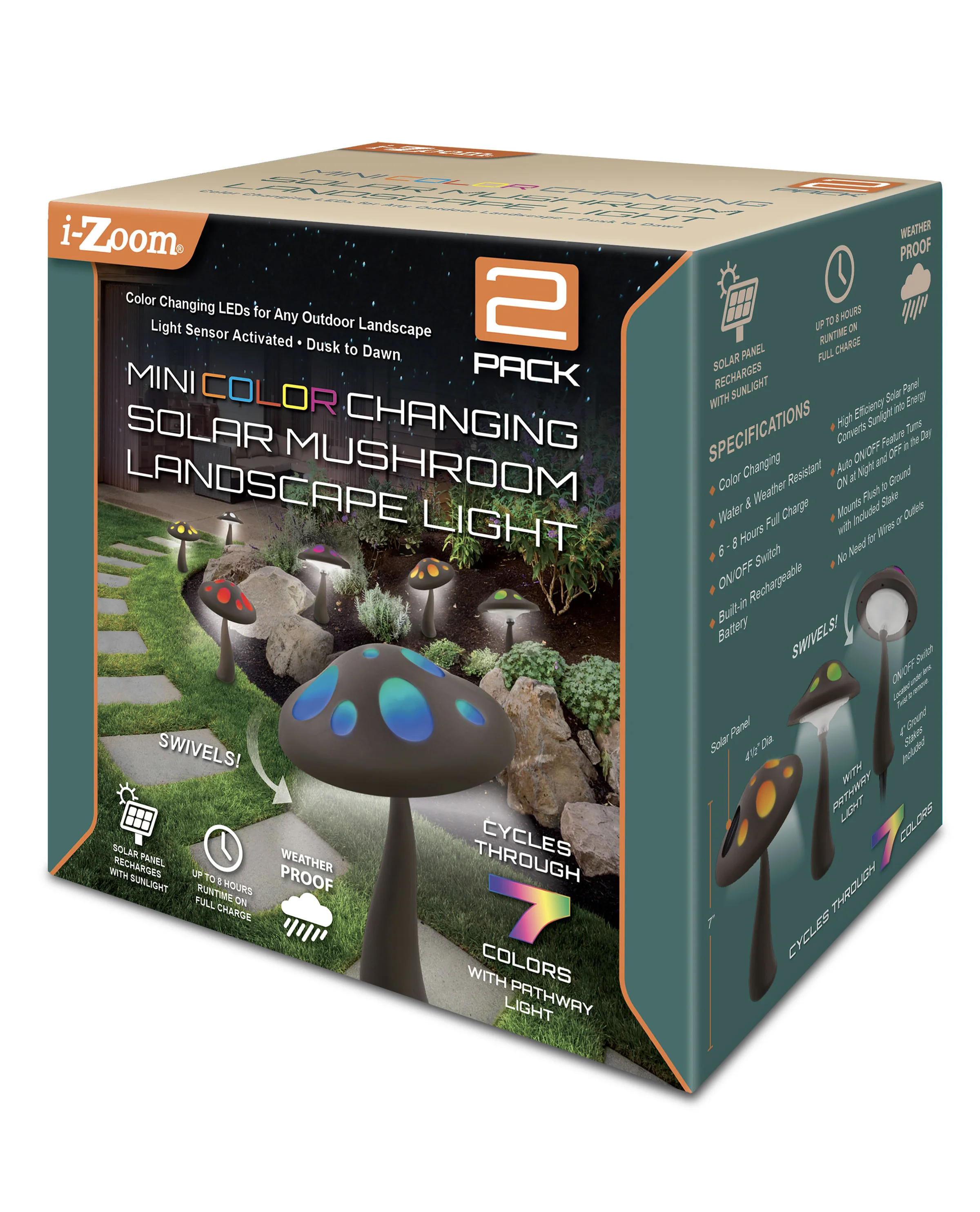 2pk Mini Color Changing Mushroom Light