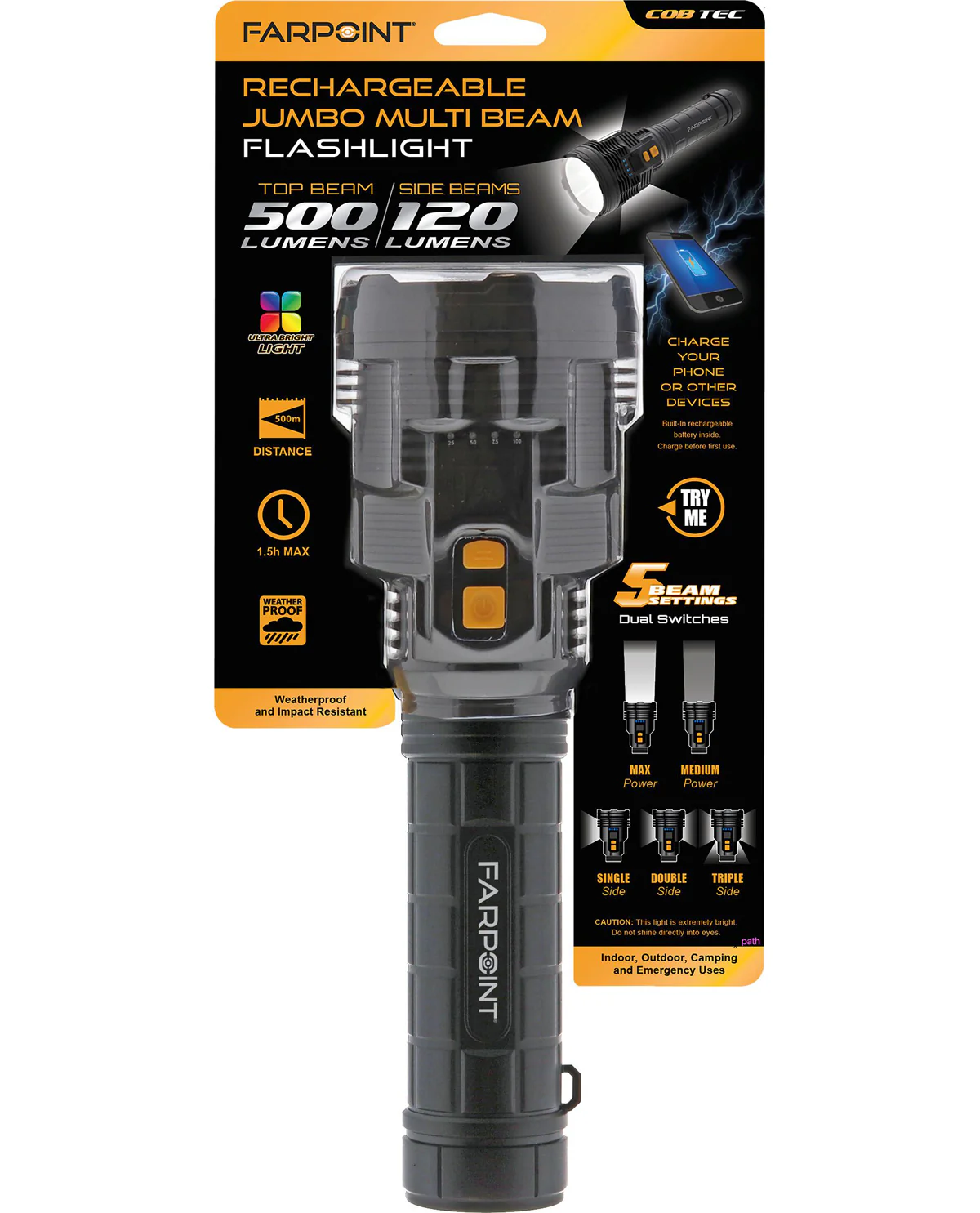 Farpoint 500 Lumen Jumbo Rechargeable Flashlight