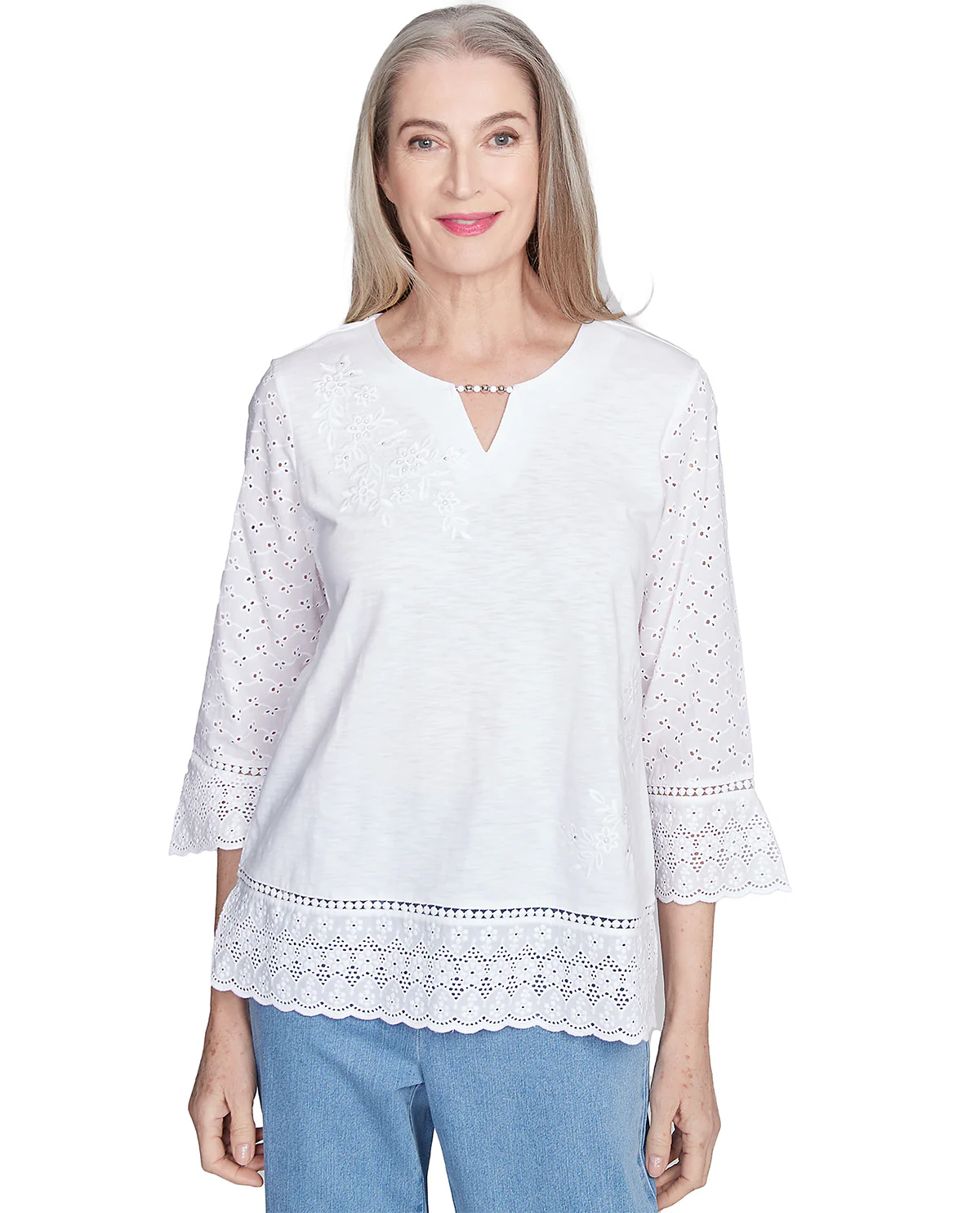 Alfred Dunner Missy Flower Power Floral Embroidered Top