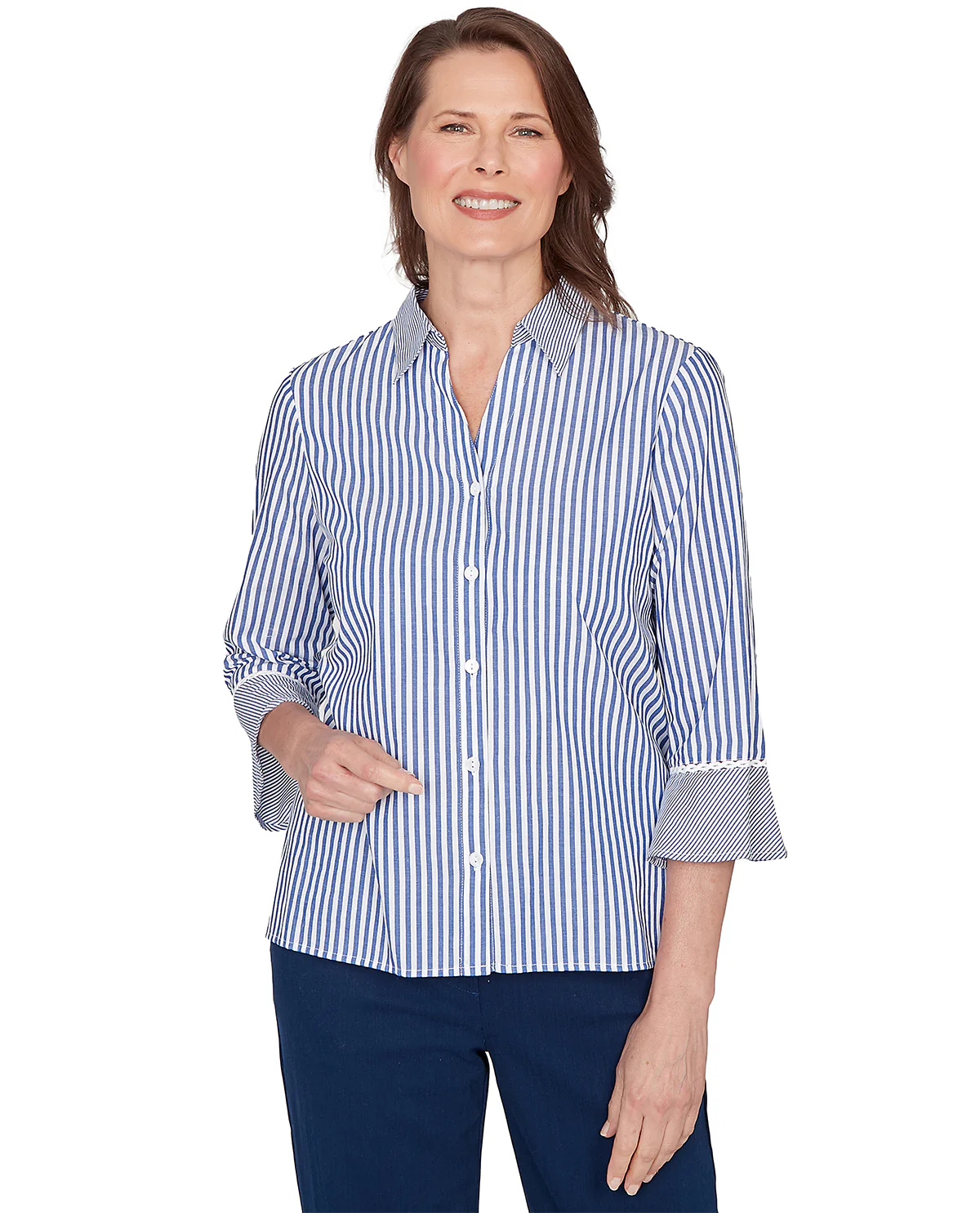 Alfred Dunner Mykonos Mix Stripe Lace Top Blue