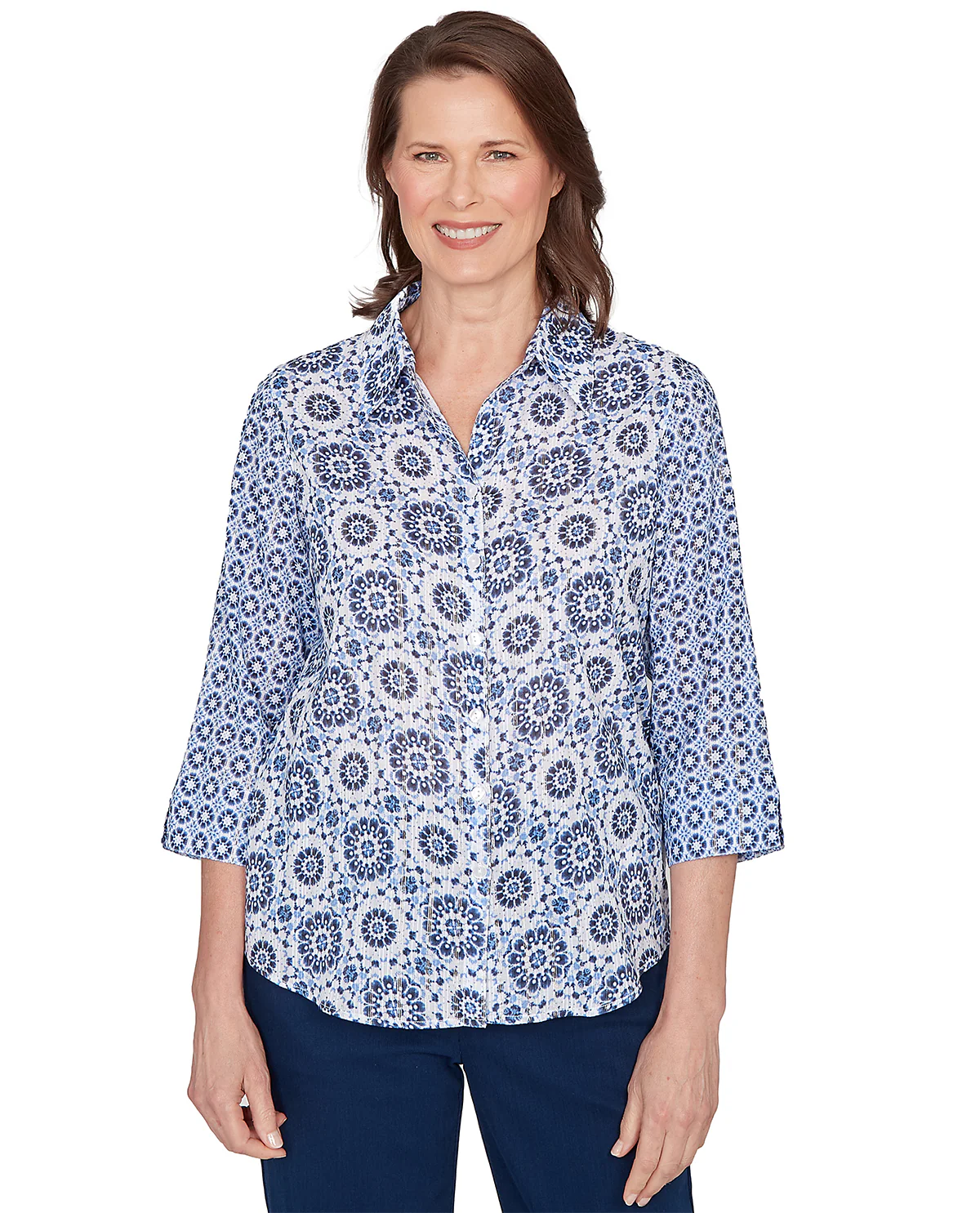 Alfred Dunner Mykonos Twin Geo Woven Top Blue