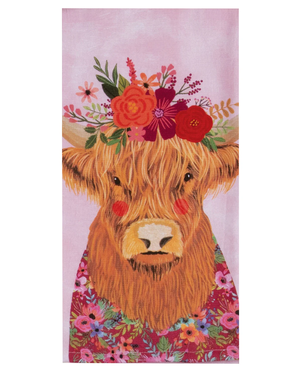 18"x 28" Highland Cow With Flowers Terry Towel