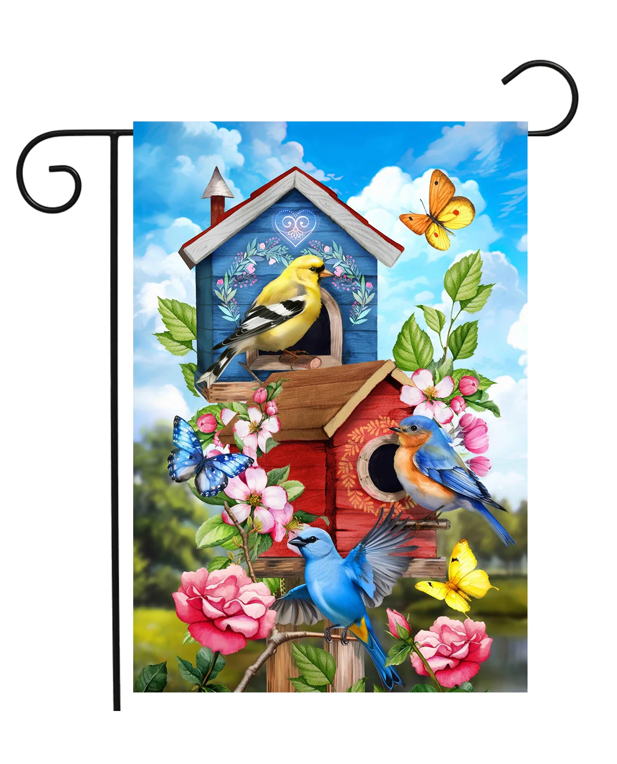 Floral Birdhouses Garden Flag