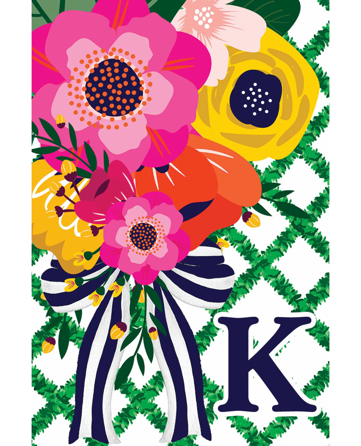Floral Lattice Monogram Garden Flag - K