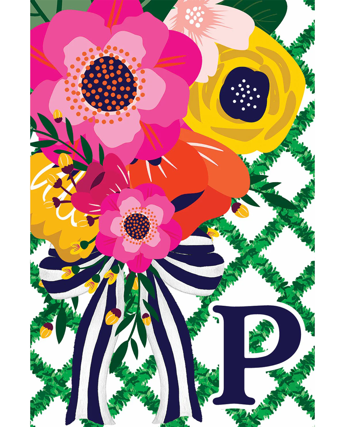 Floral Lattice Monogram Garden Flag - P