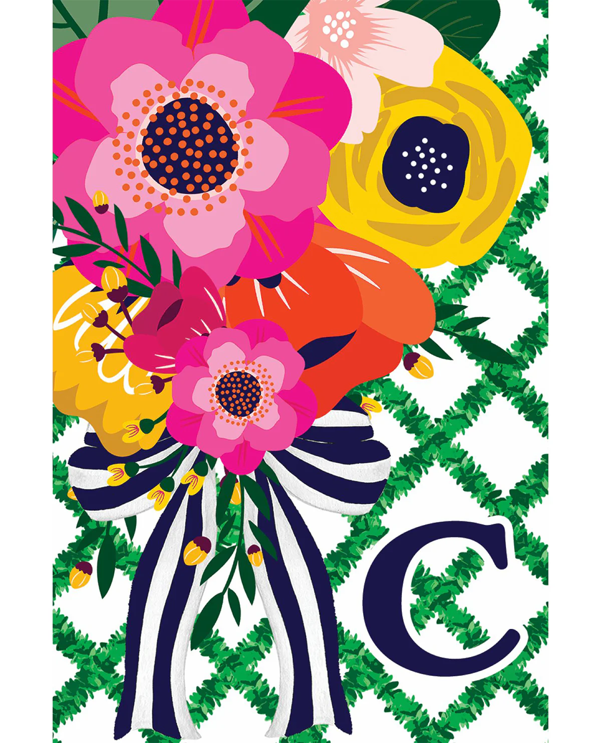 Floral Lattice Monogram Garden Flag - C
