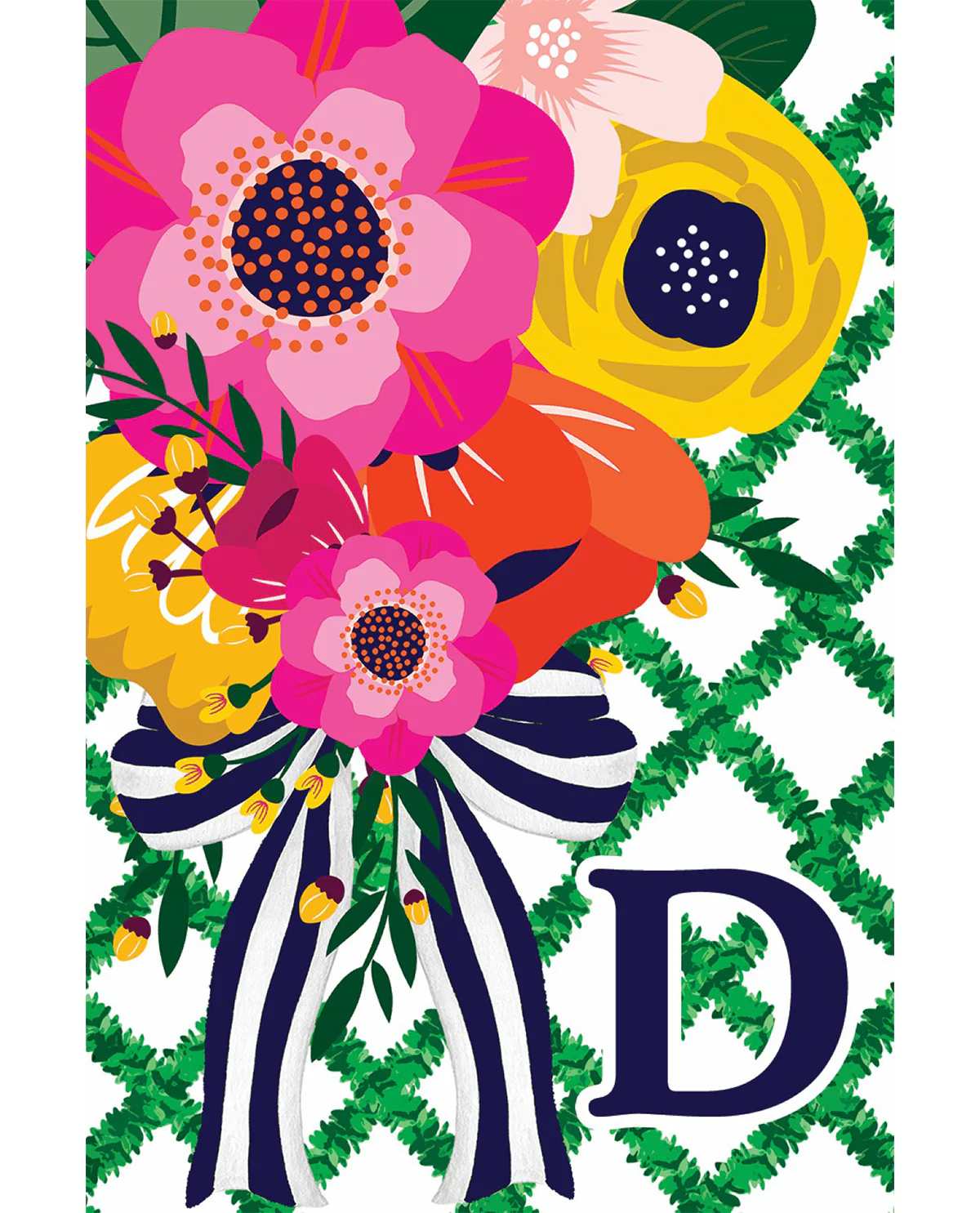 Floral Lattice Monogram Garden Flag - D