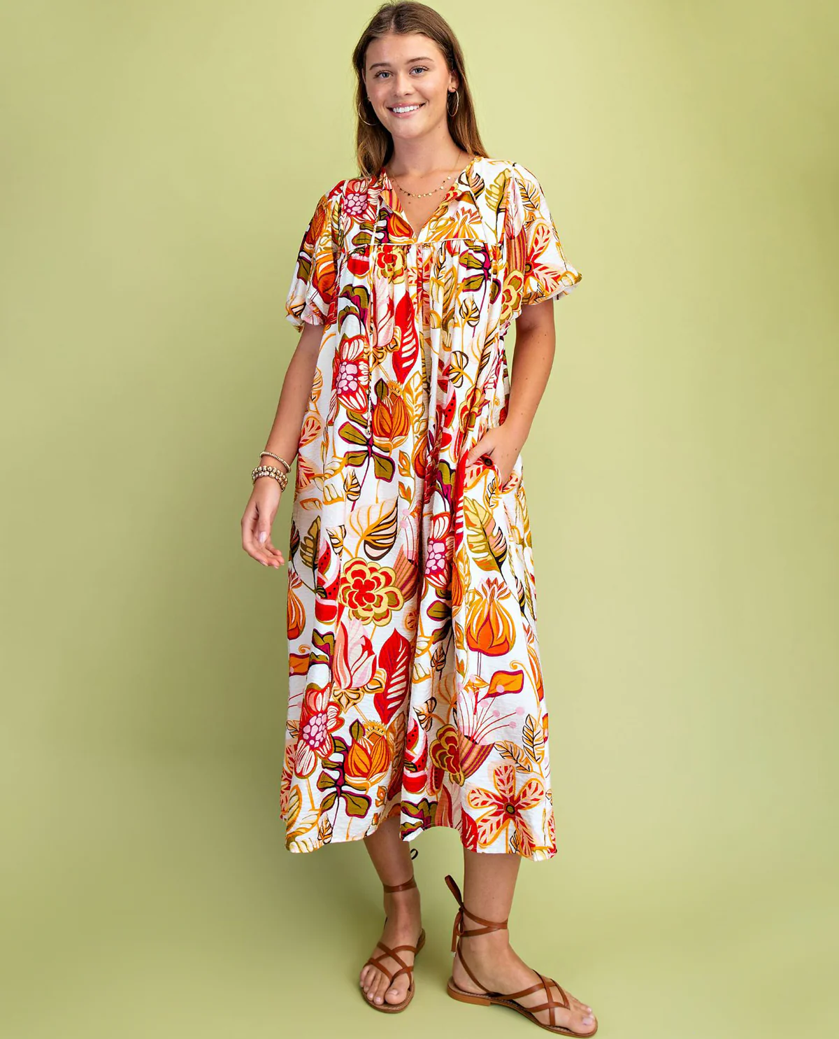 Gigio Flora Dress with Tie Neck