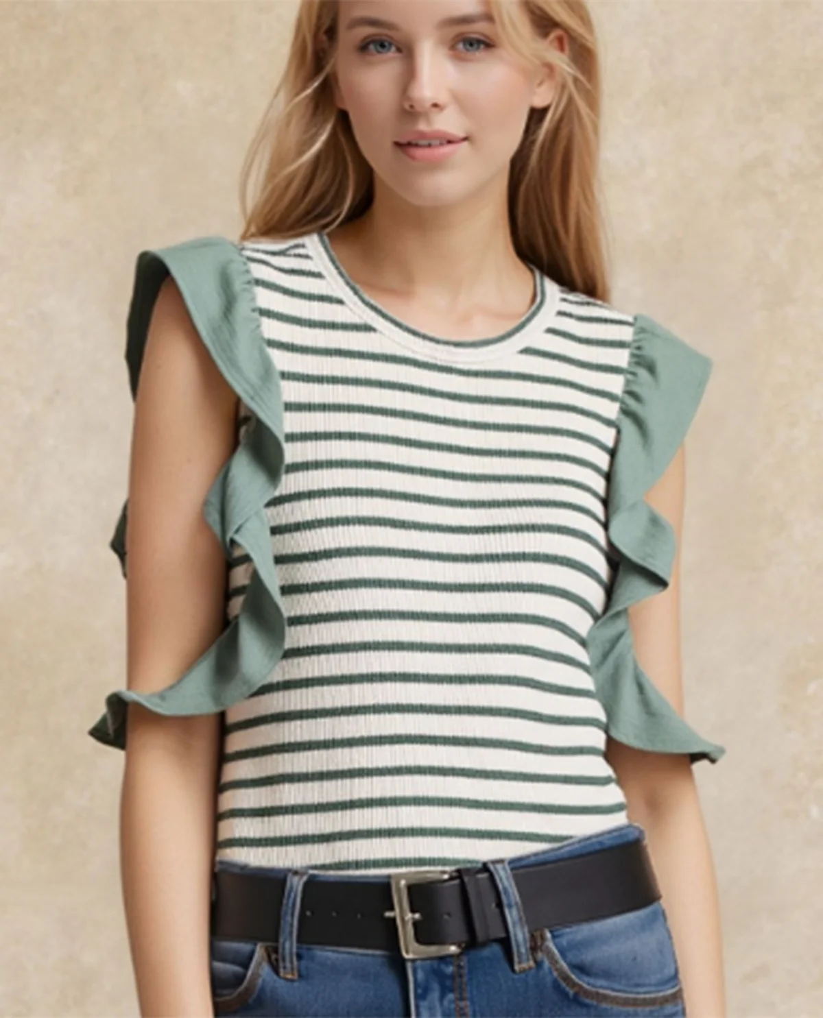 Heimish Stripe Top with Ruffle Sleeves