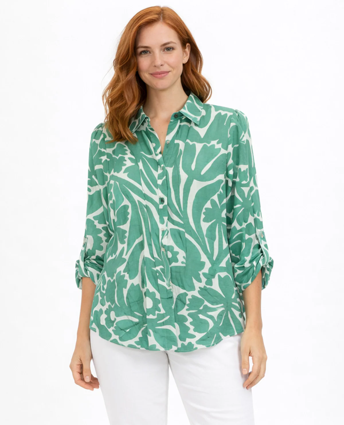 Hope & Harlow Print Slub Top Green