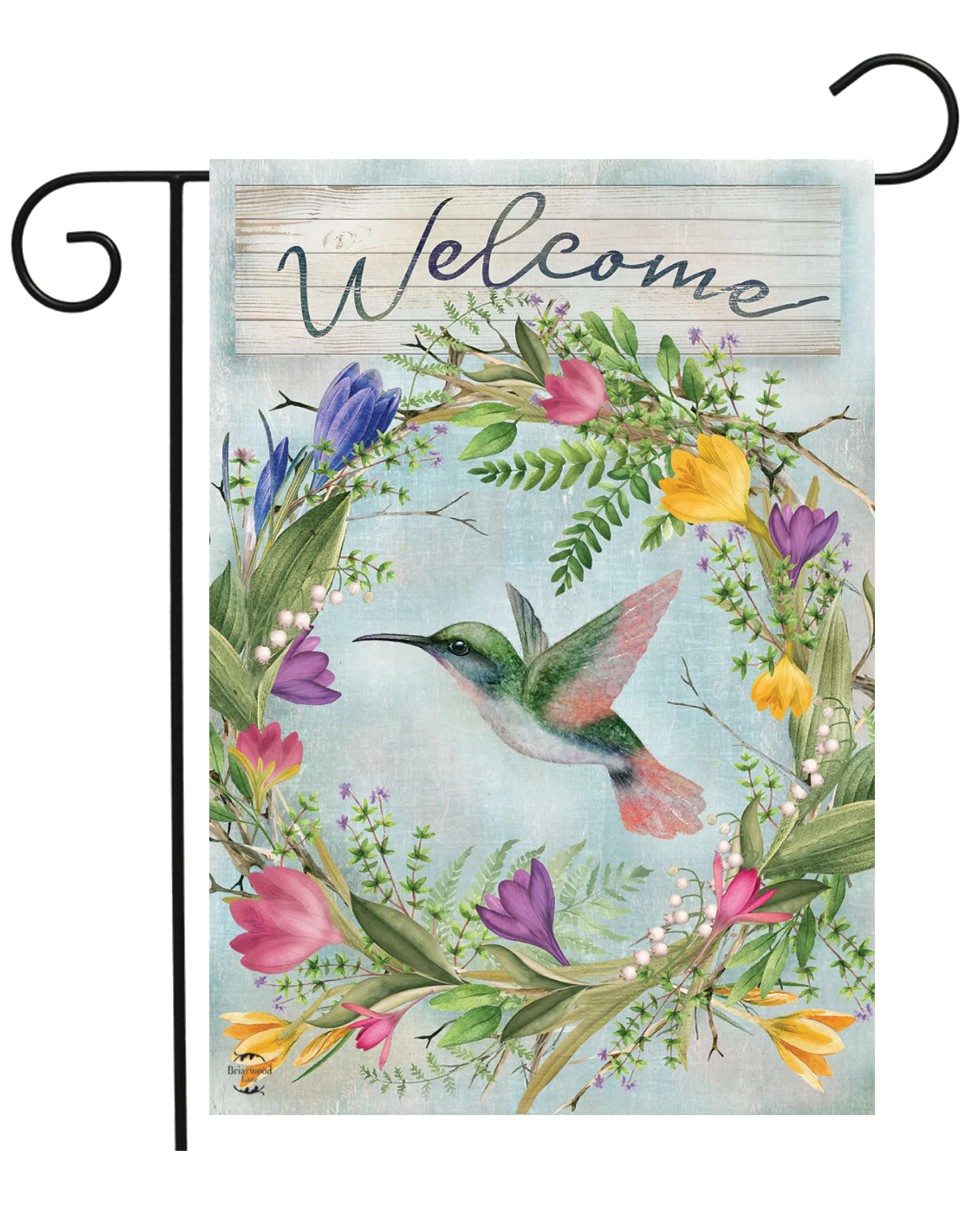 Hummingbird Wreath Garden Flag