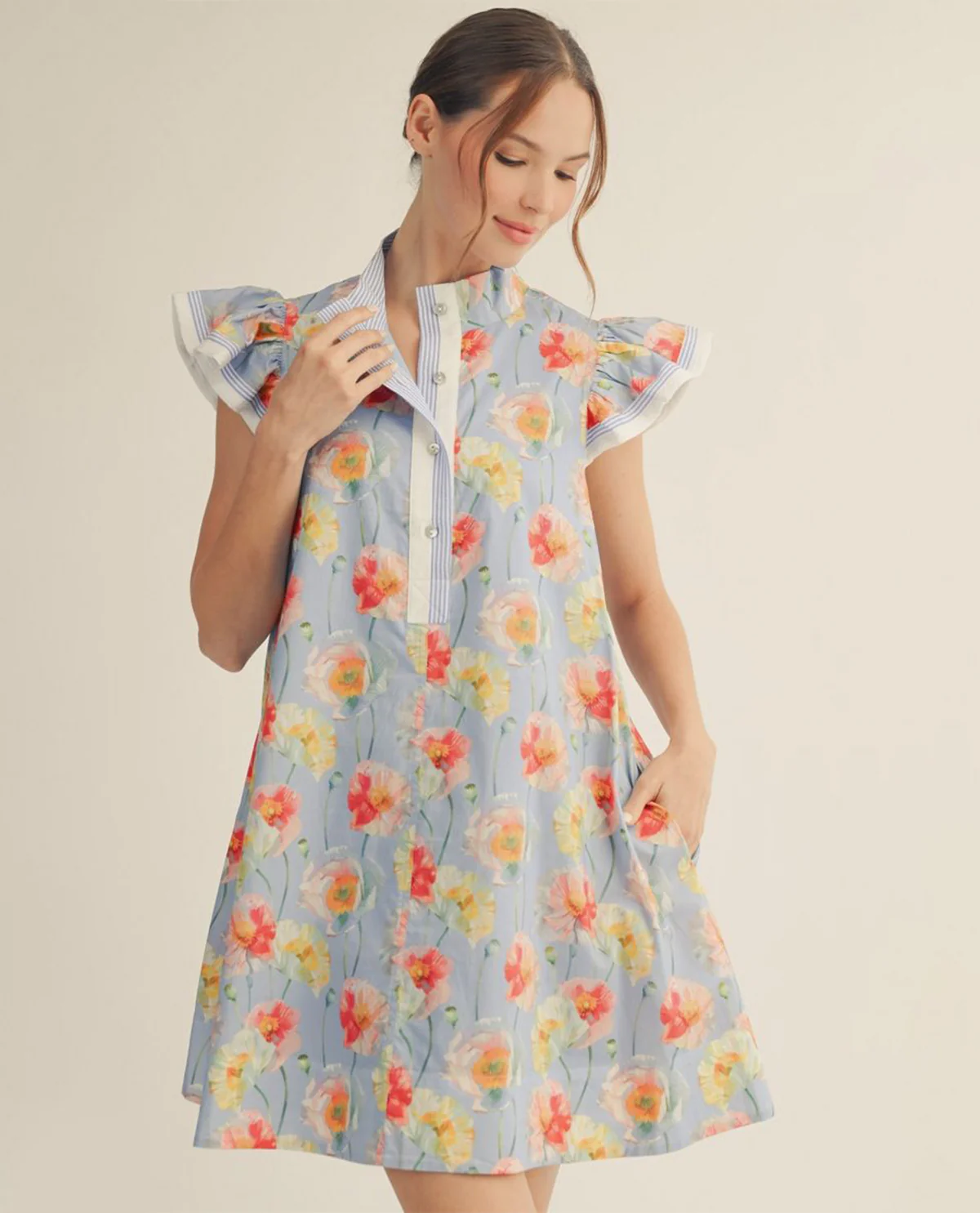 Jodifl Floral Print Button Up Dress Blue