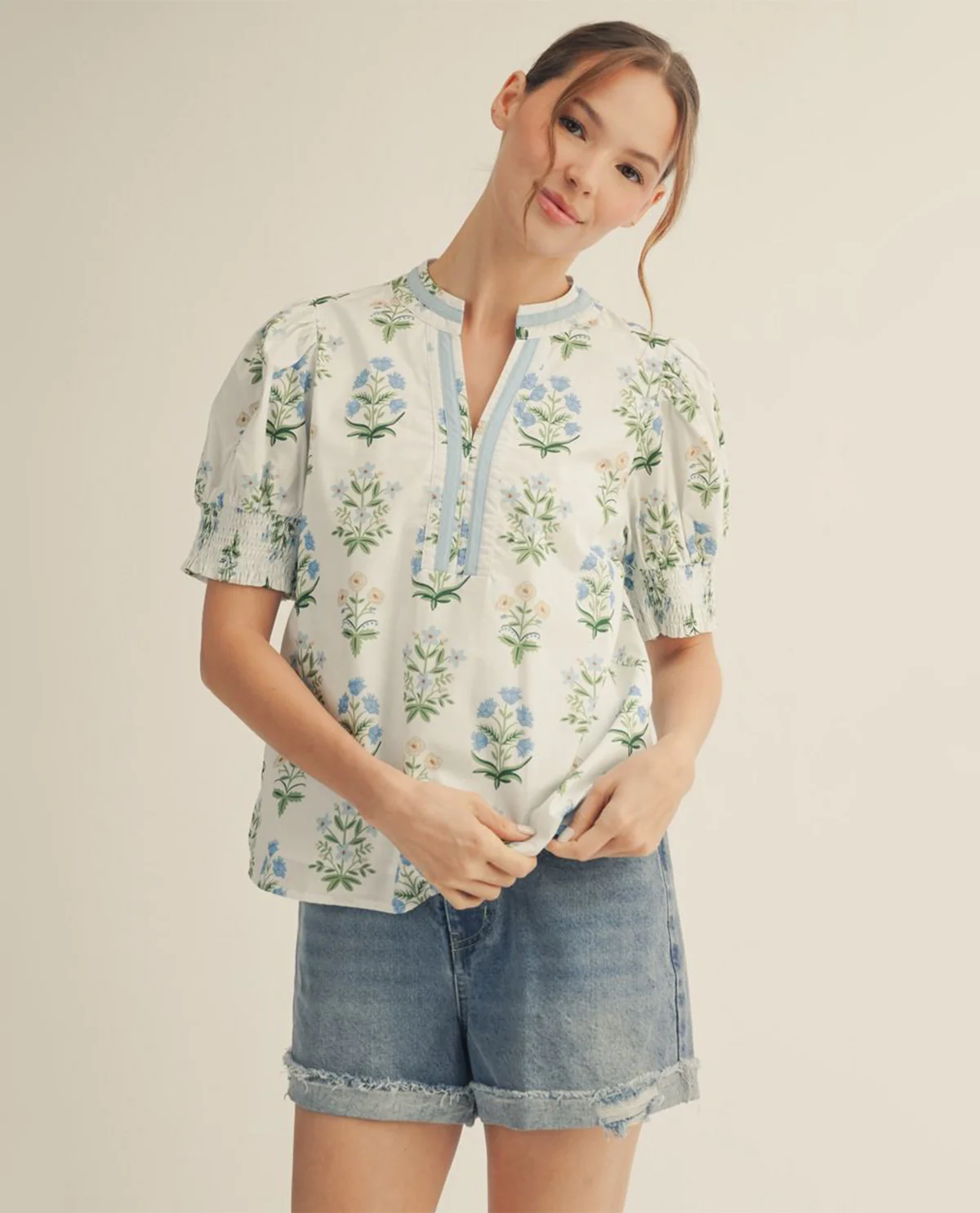 Jodifl Floral Print Puff Sleeve Top White