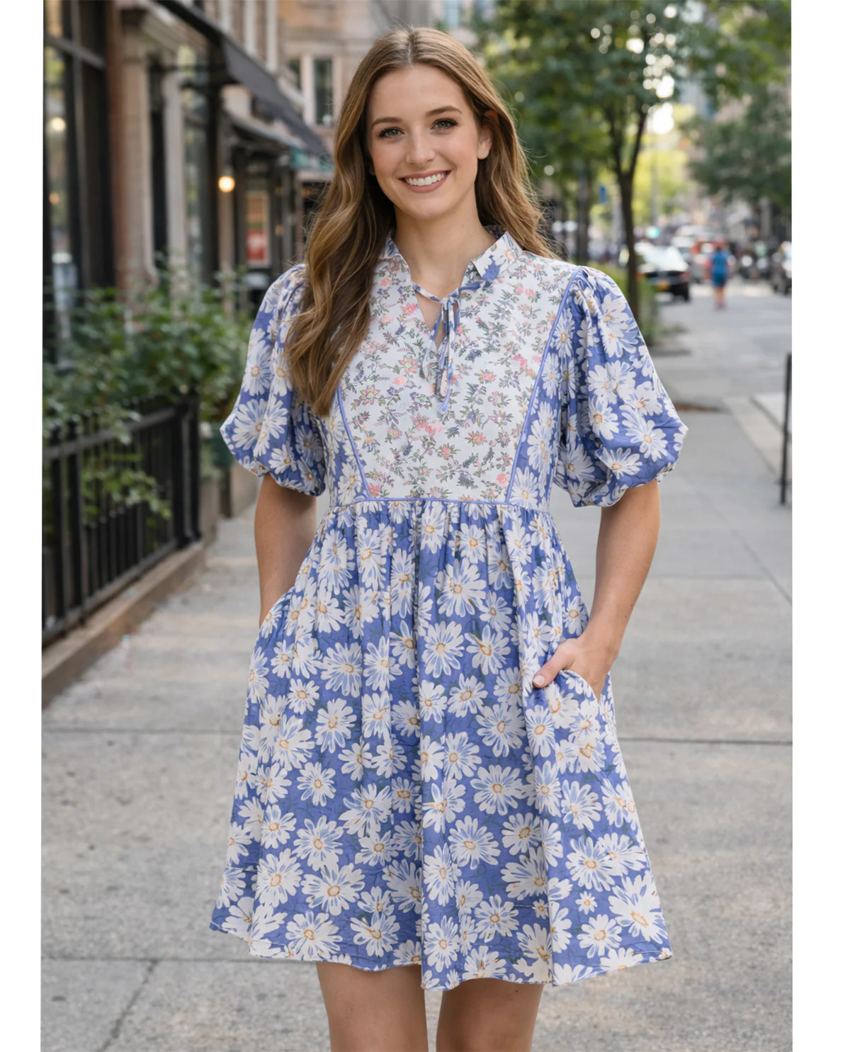 Jodifl Mixed Print Dress With Collar Blue