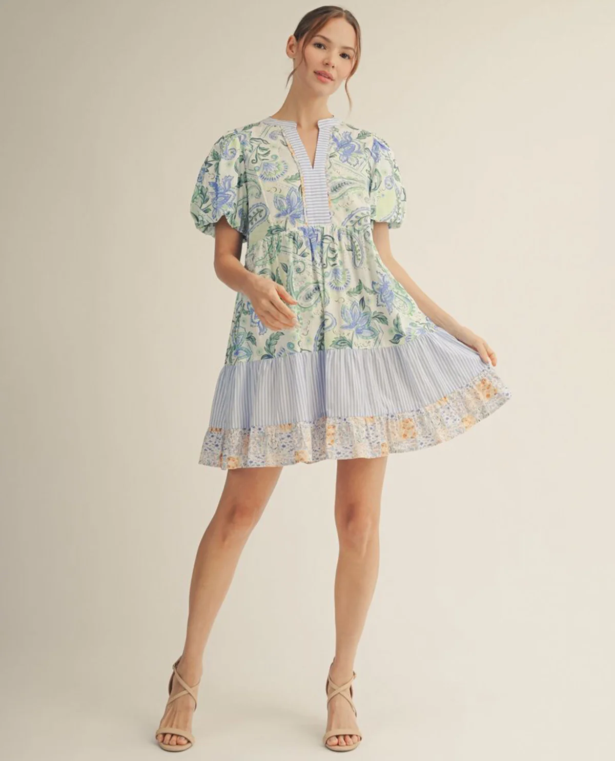 Jodifl Print Dress with Contrast Trim Blue