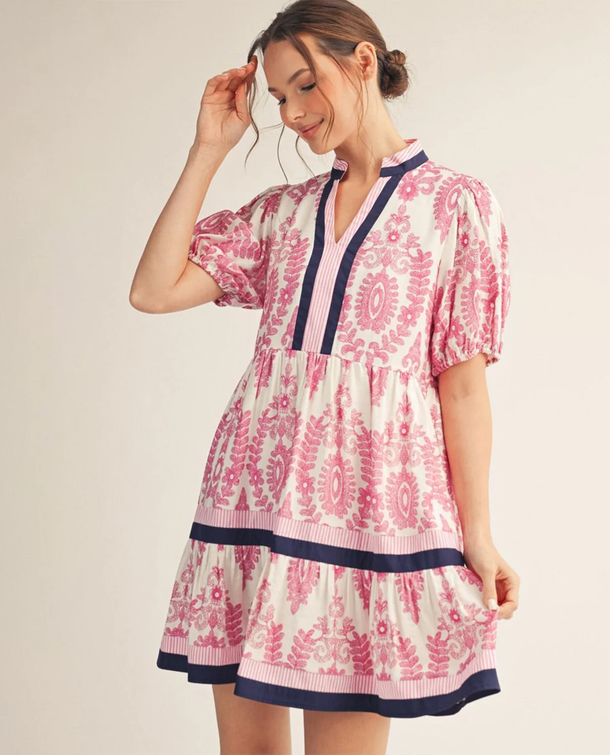 Jodifl Print Dress With Stripe Contrast Magenta