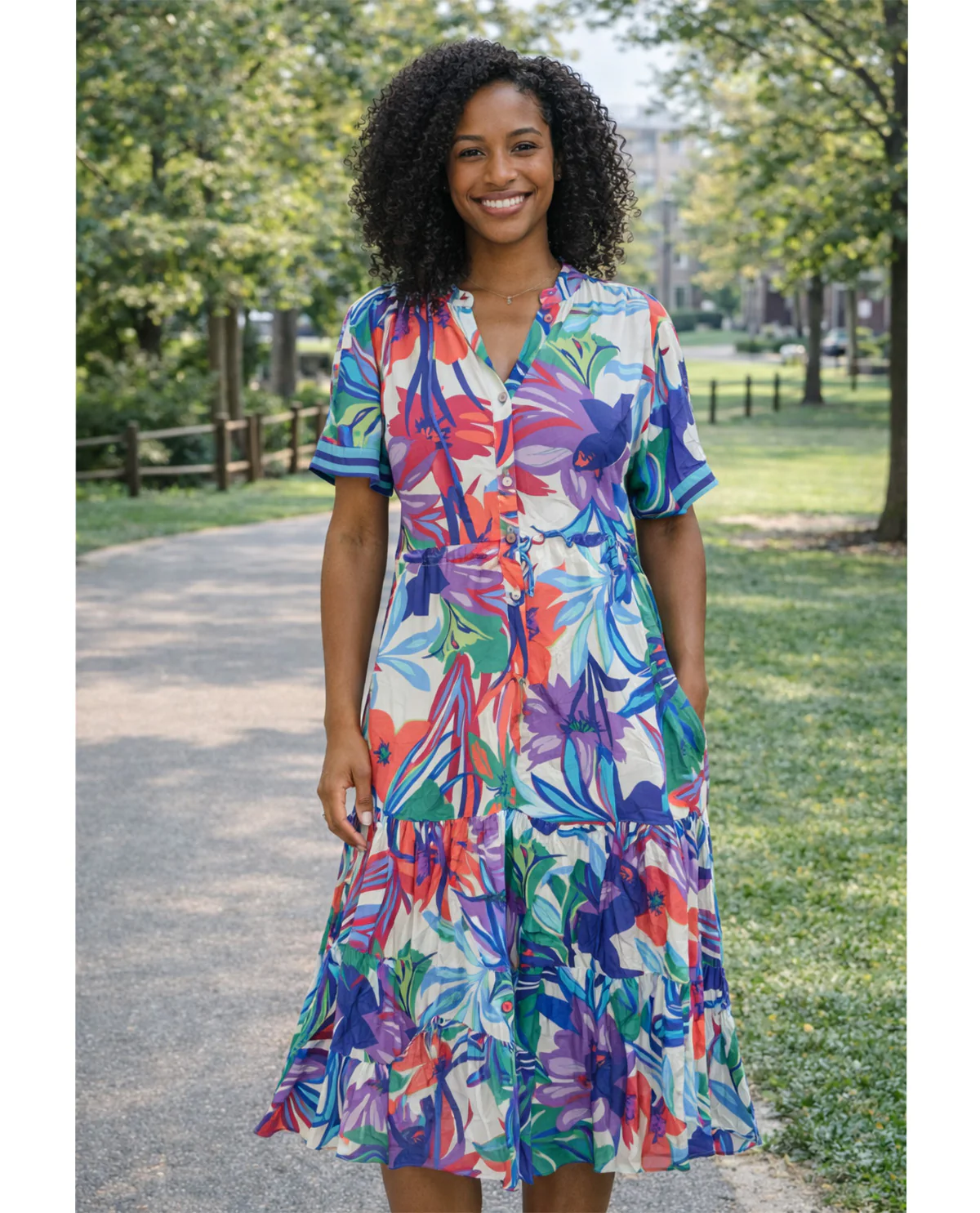 Jodifl Print Tiered Dress Royal Mix