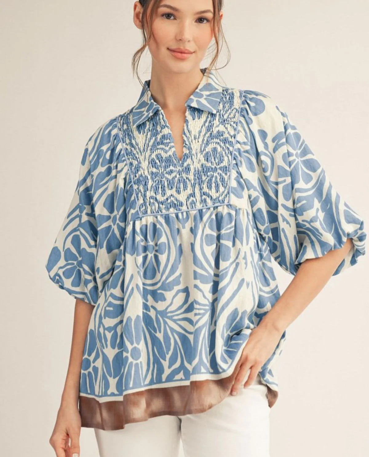 Jodifl Half Sleeves Boho Floral Print Top