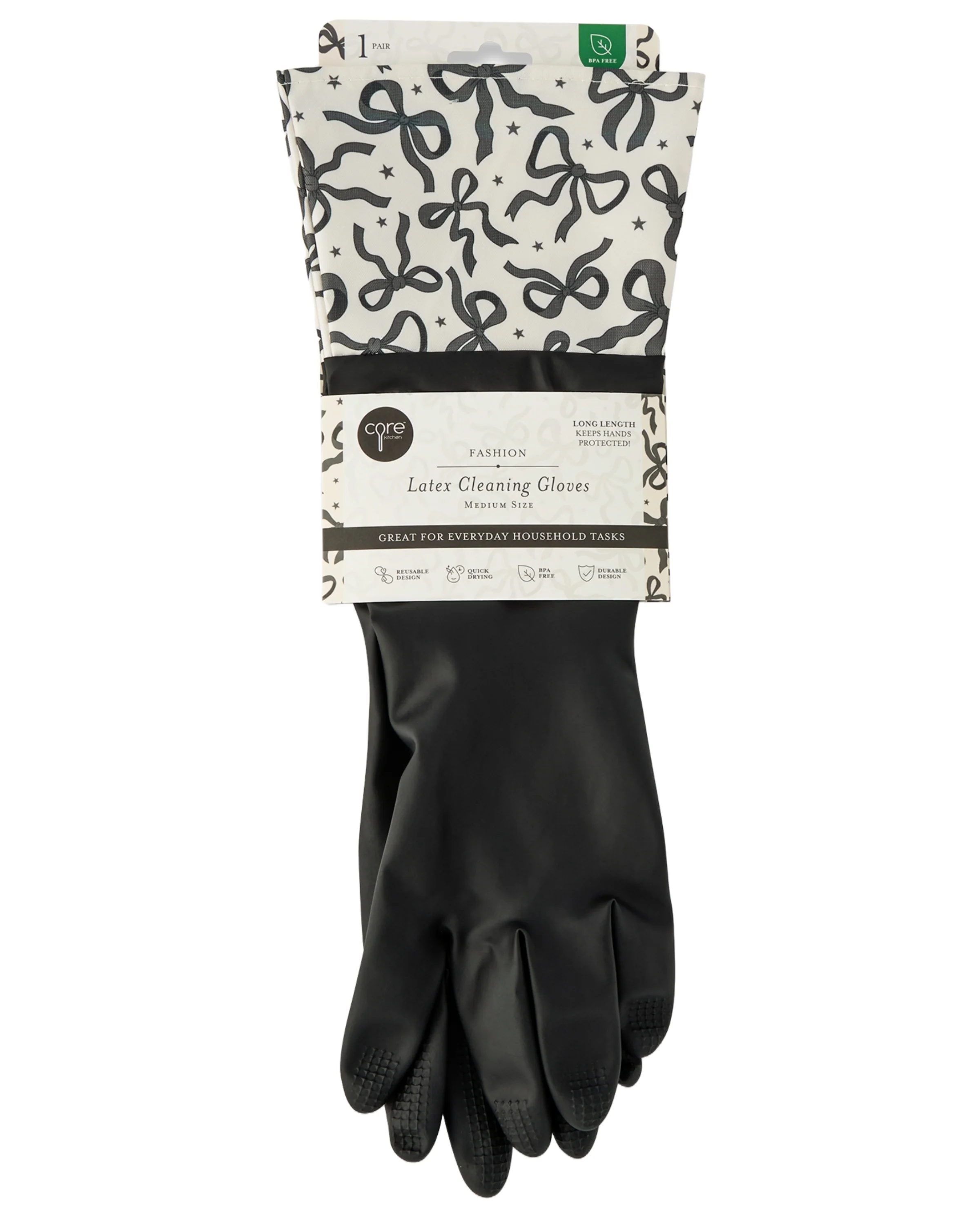 Latex Gloves - Black With Bows