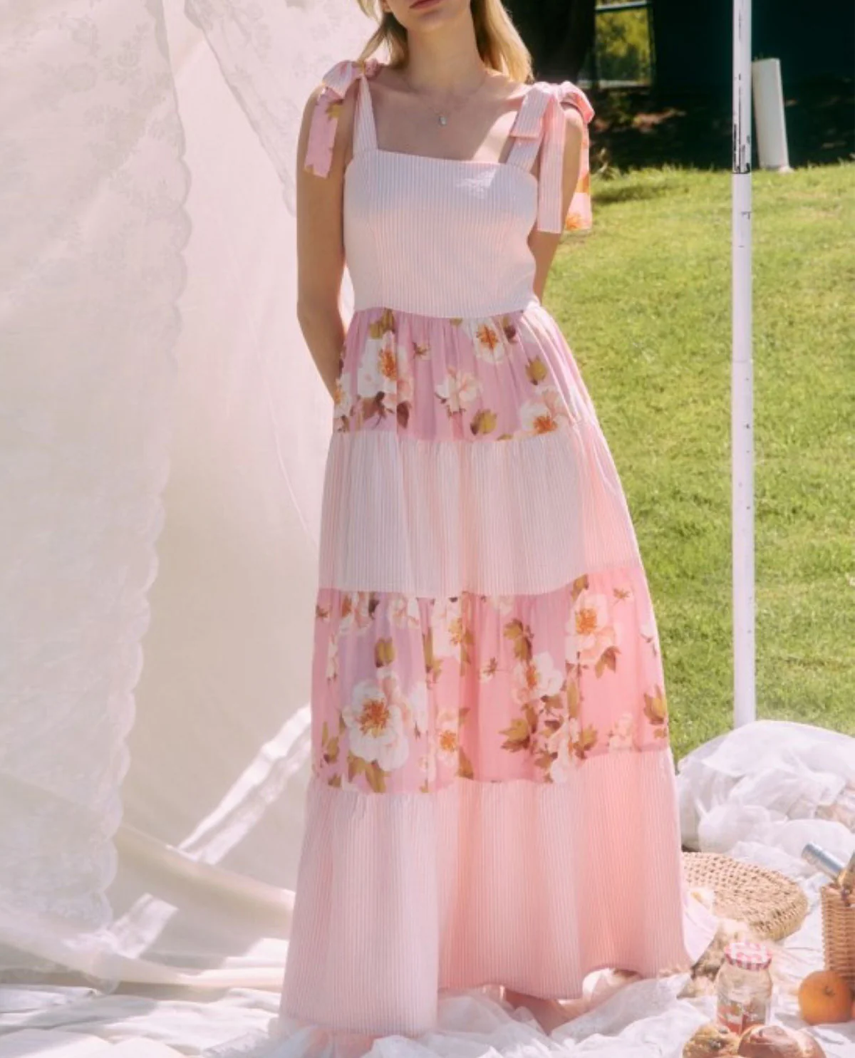Oddi Colorblock Tiered Dress Pink