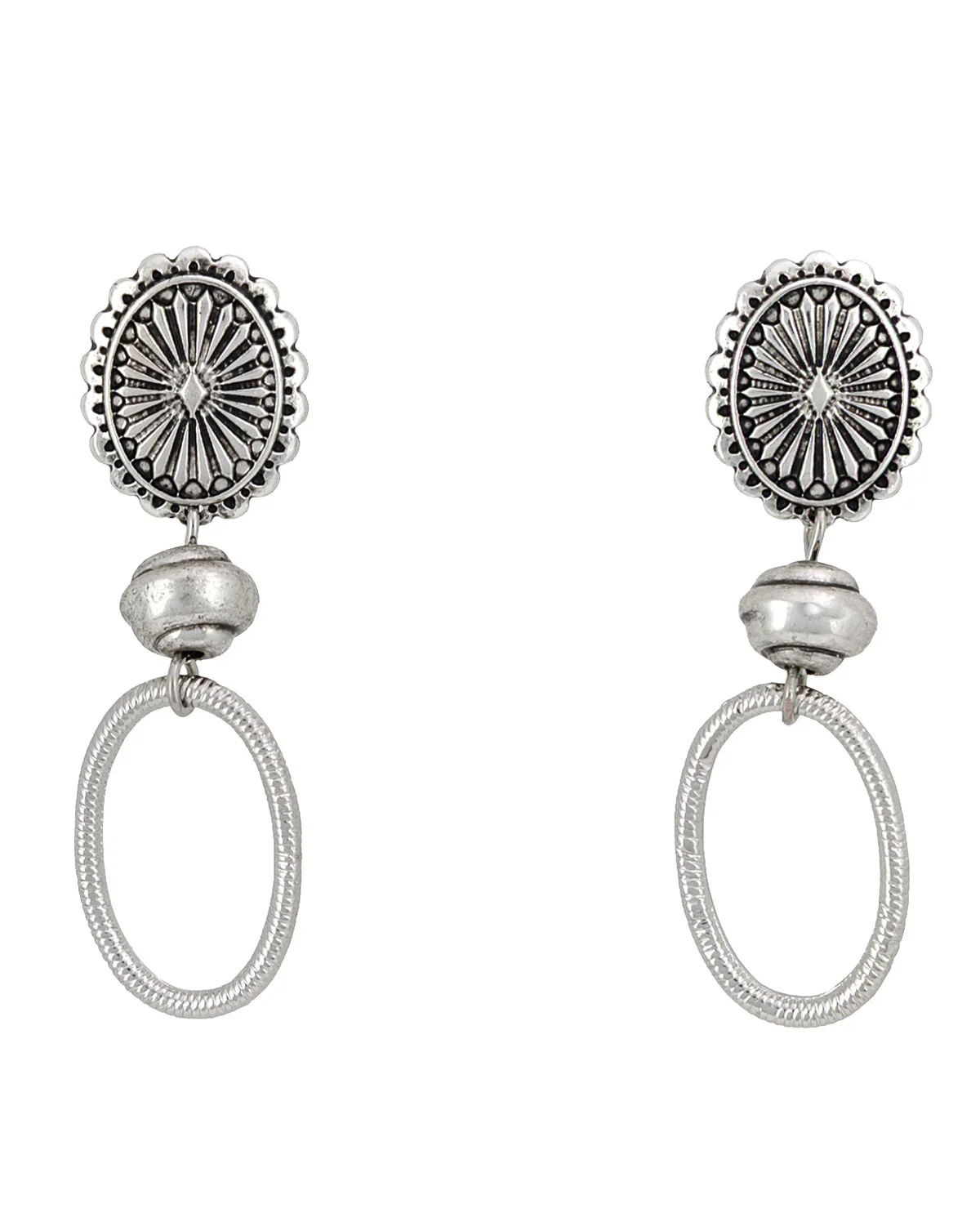 Silver Text Oval Post With Link Earrings