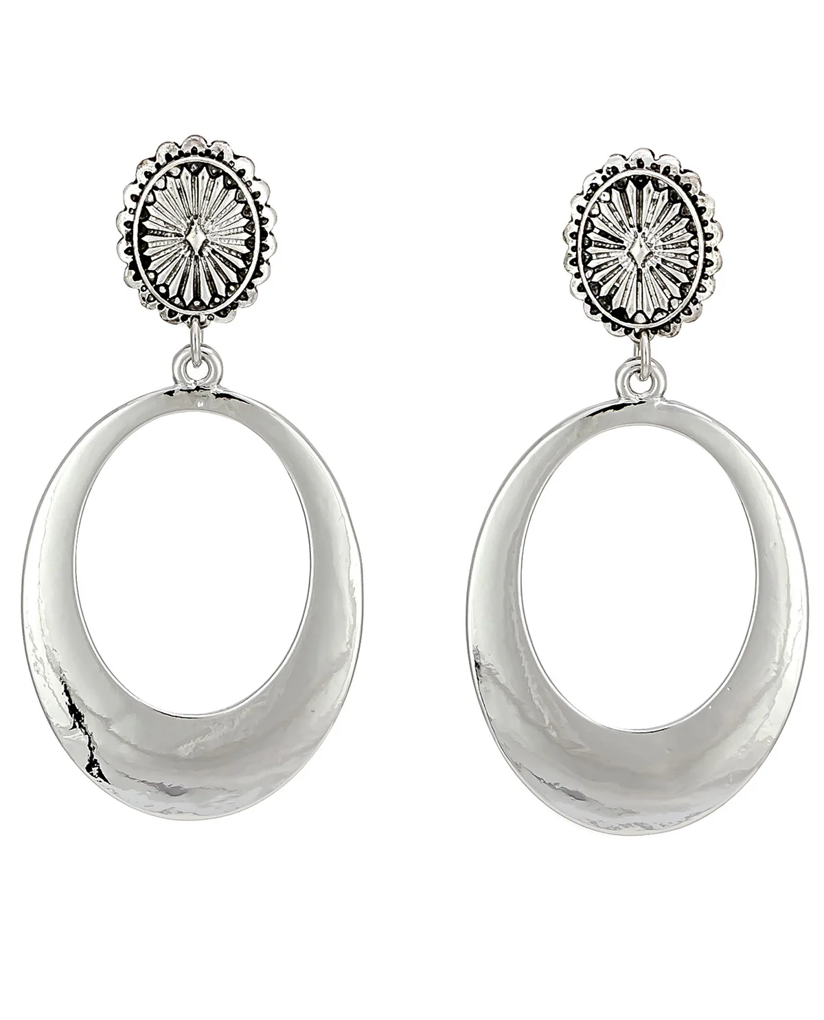Silver Text Oval Post Earrings