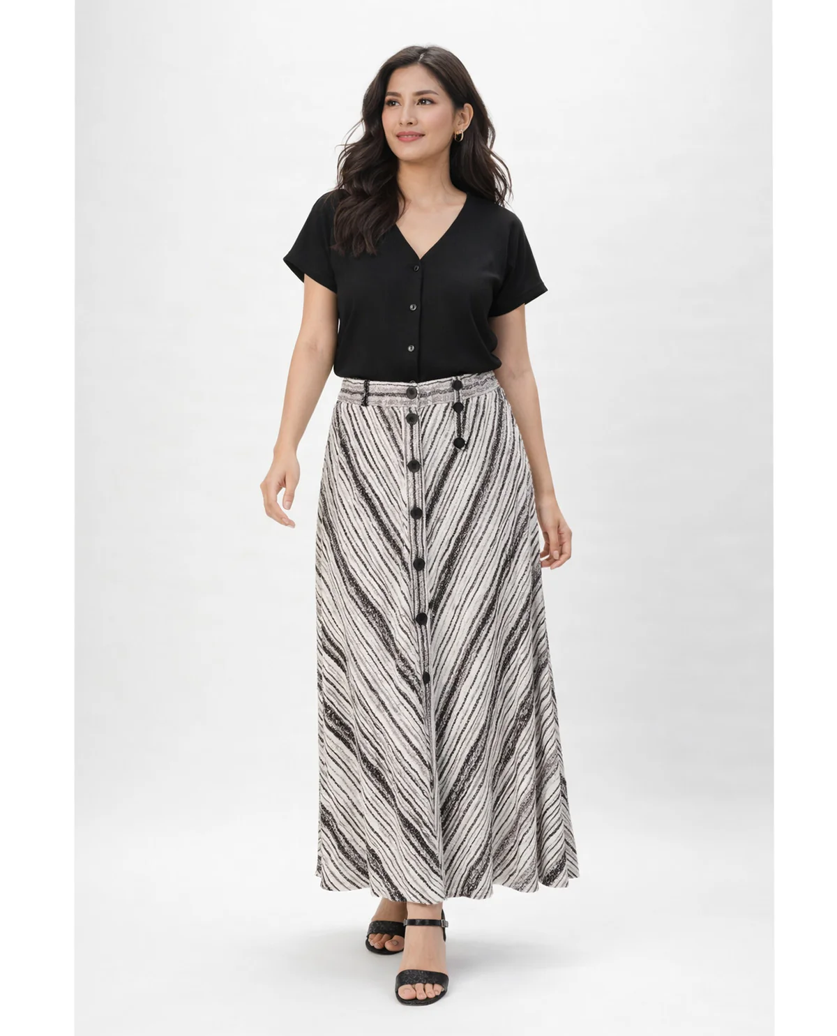 Robert Louis Print Silky Knit Skirt Black/Grey