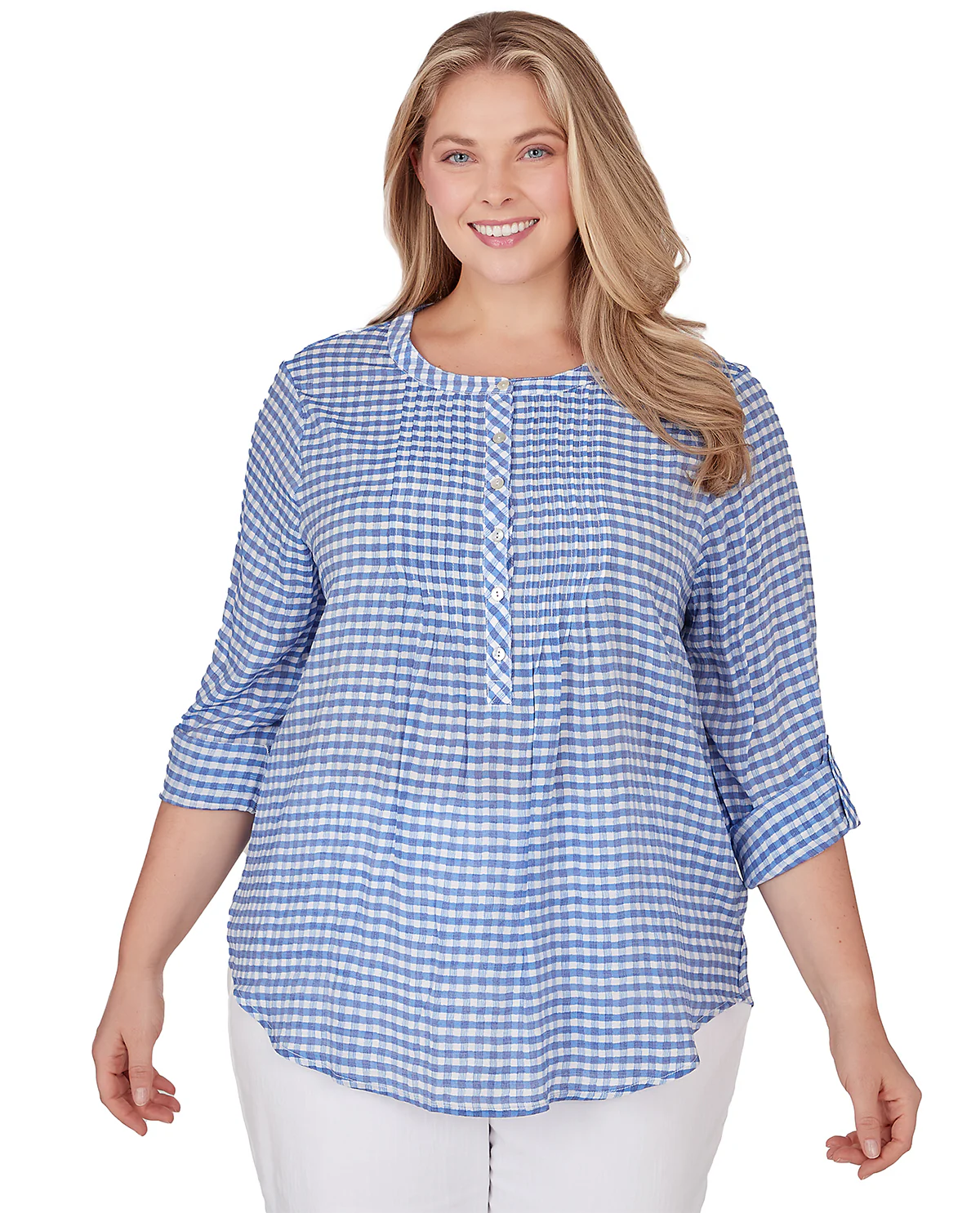 Ruby Road Americana Chic Gingham Woven Top Blue