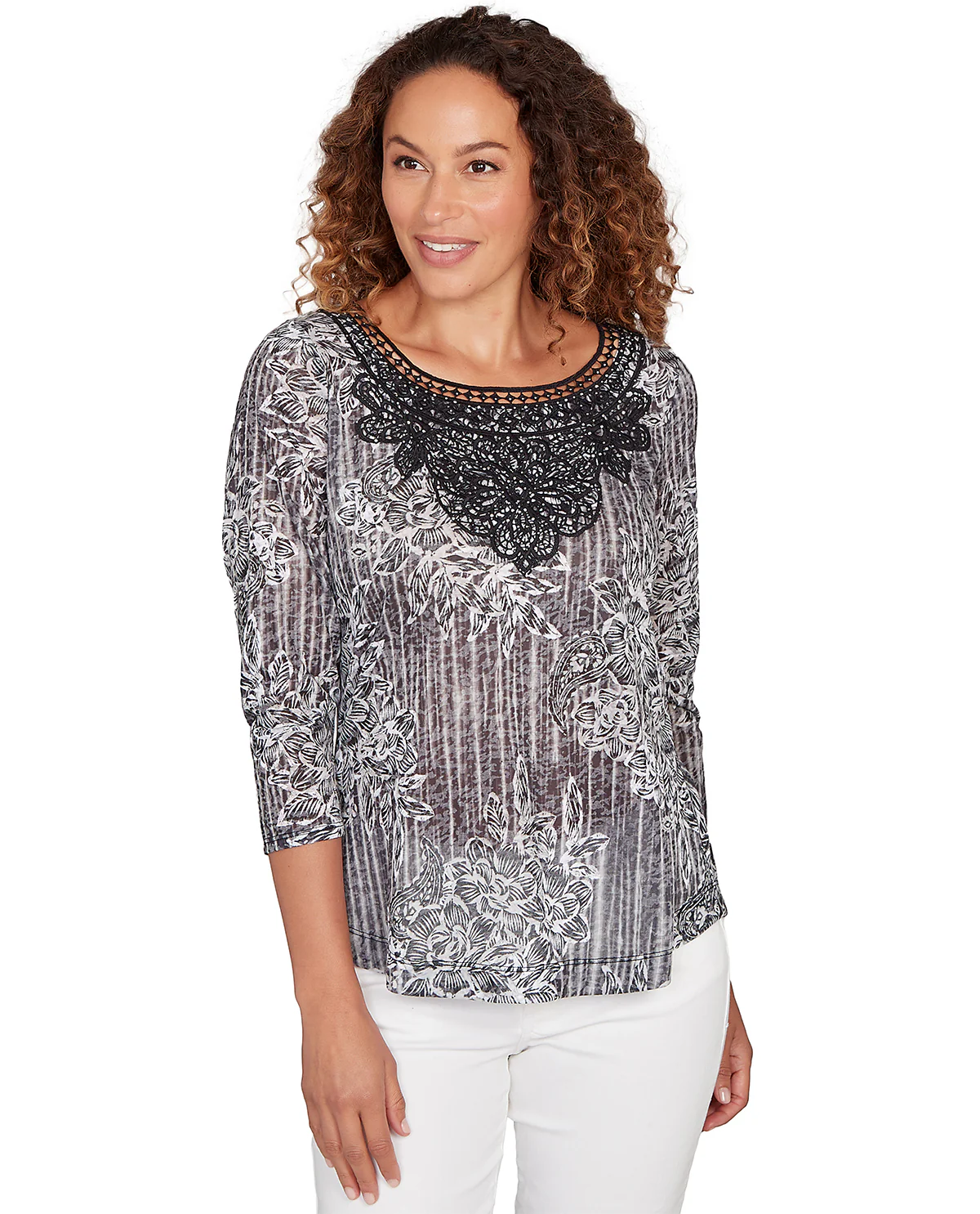 Ruby Road Floral Sublimation Print Knit Top