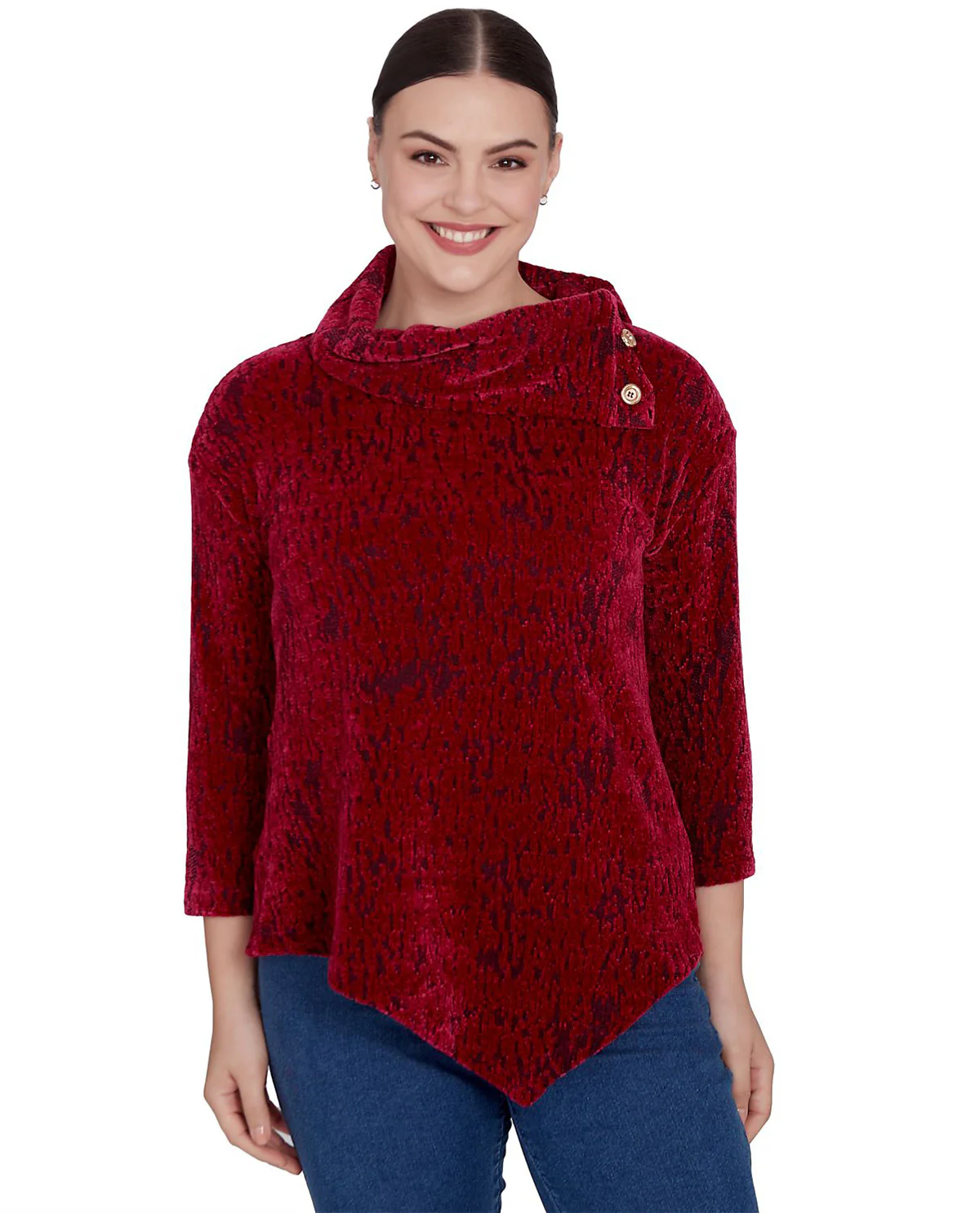 Ruby Road Petite Must Haves II Cowl Neck Jacquard Knit Top