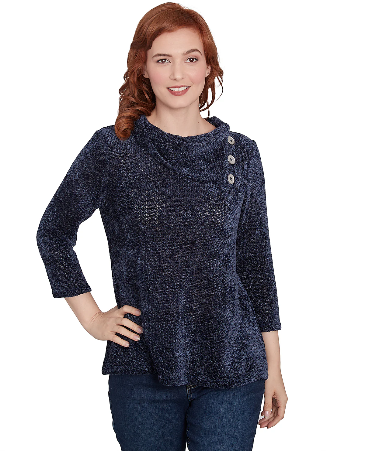 Ruby Road Missy Must Haves II 3/4 Sleeve Shine Chenille Pullover Knit Top