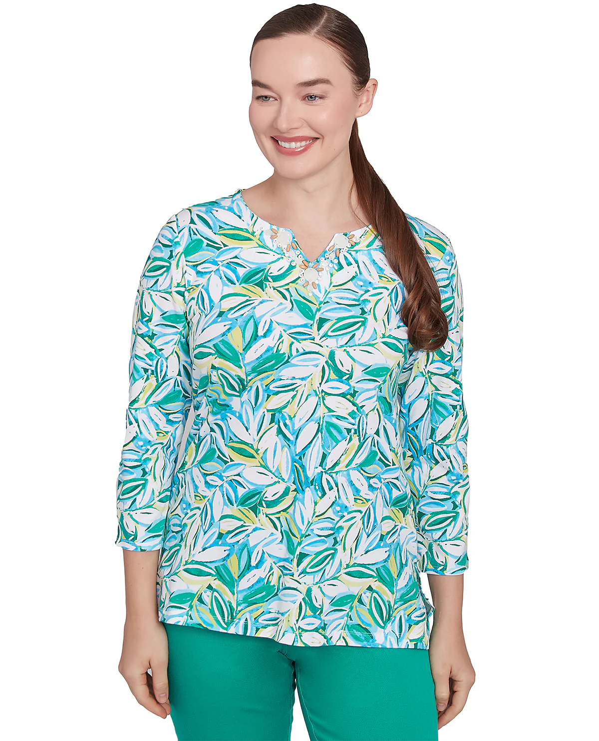 Ruby Road Petite Paradise Cove Leaves Knit Top
