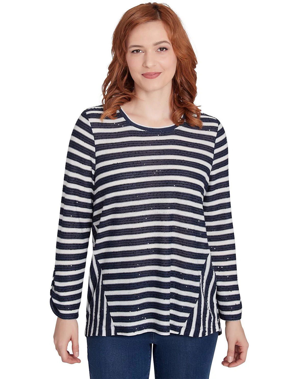 Ruby Road Petite Must Haves II Sequin Stripe Knit Top