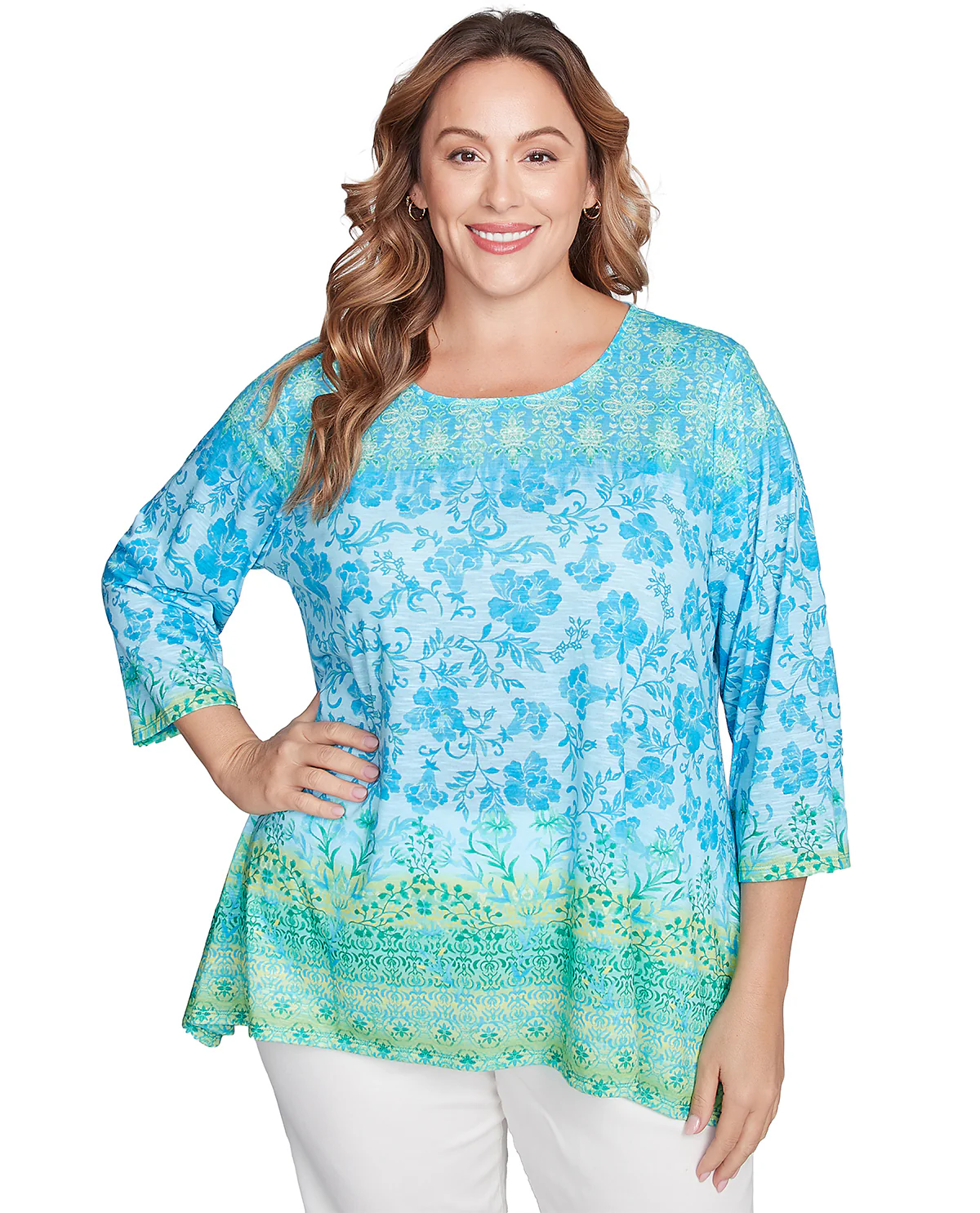 Ruby Road Womens Spring Sublimation Floral Knit Top