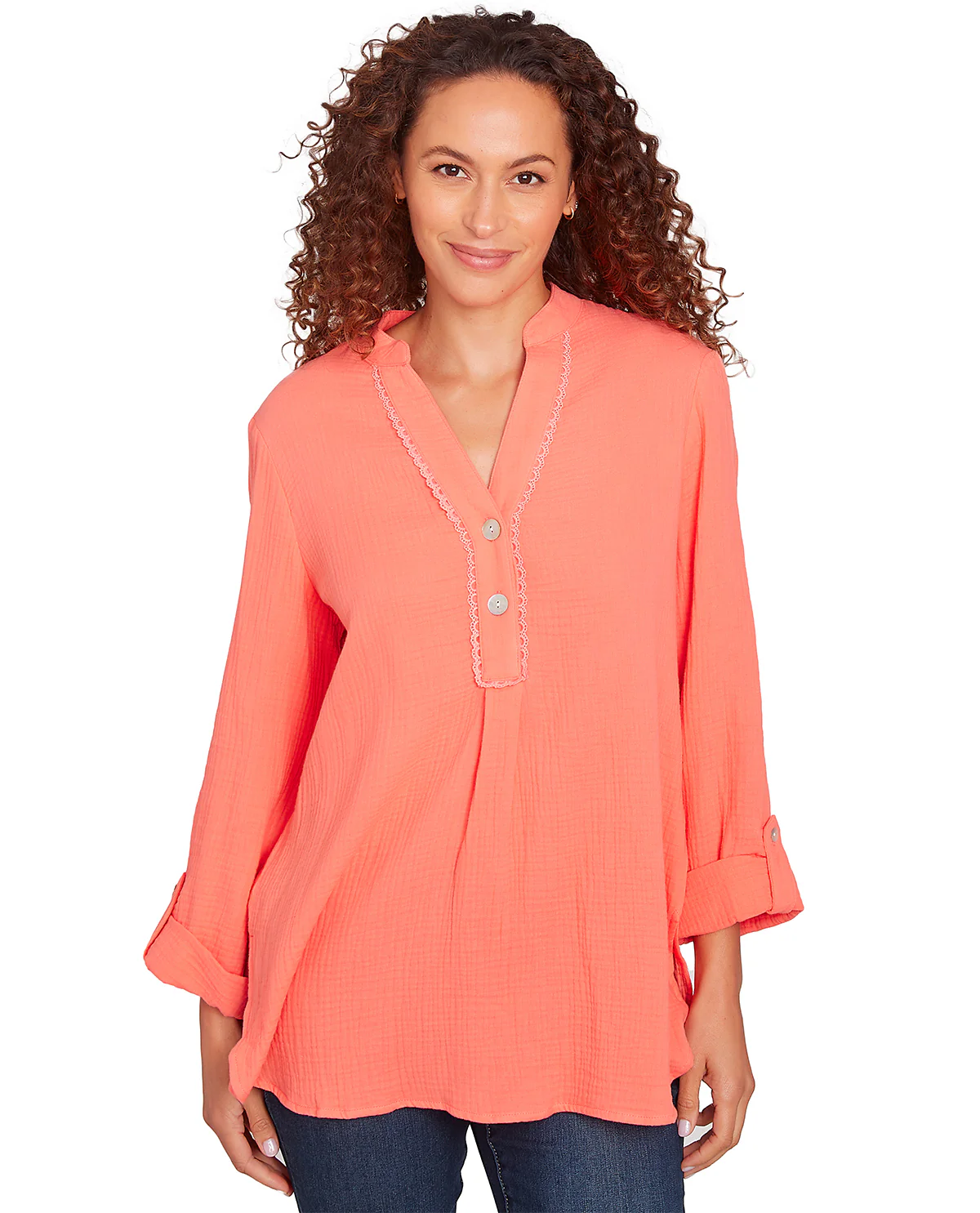 Ruby Road Watercolor Dreams 3/4 Sleeve Double Gauze Top