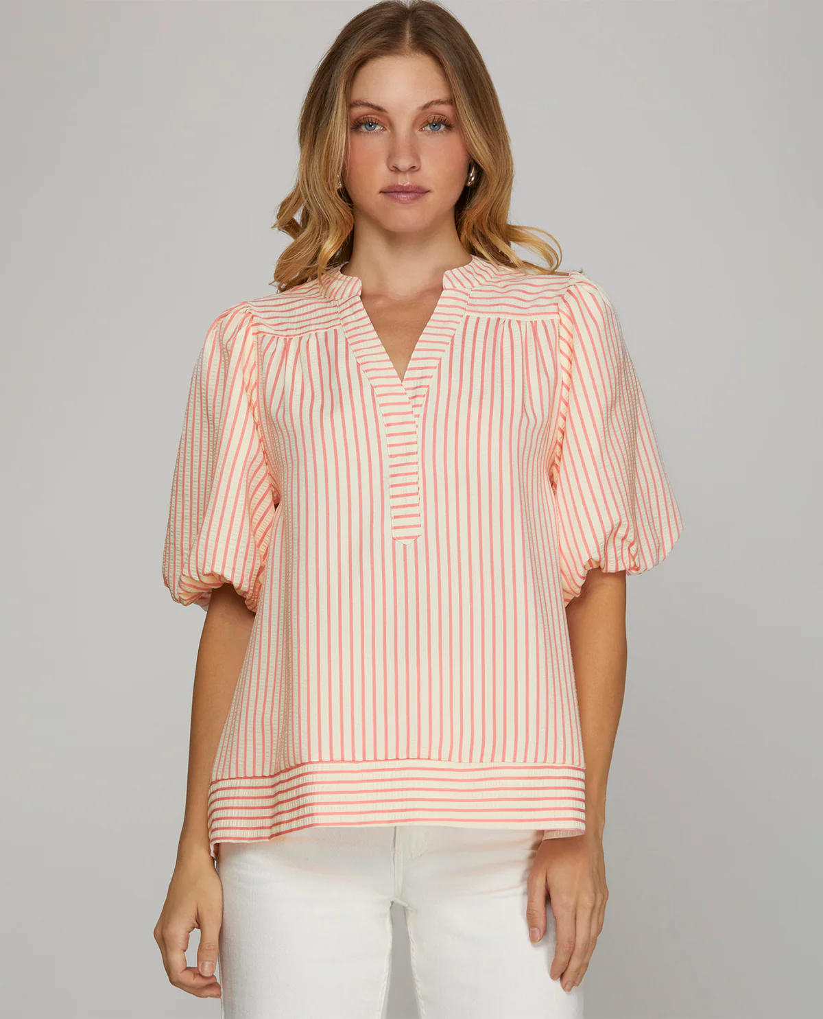 She And Sky Bubble Sleeve Top Pink