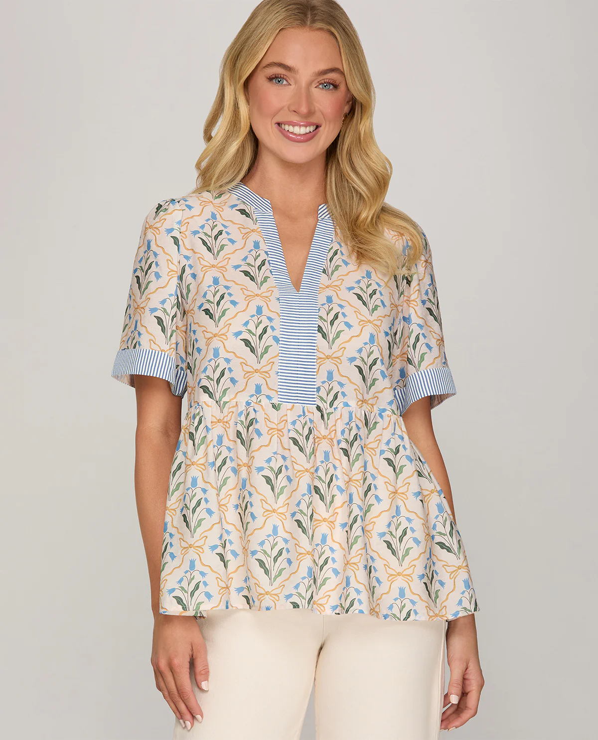 She And Sky Print Top White/Blue