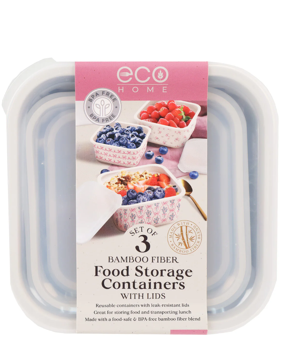 3ct Bamboo Storage Containers - Pink Bow Floral