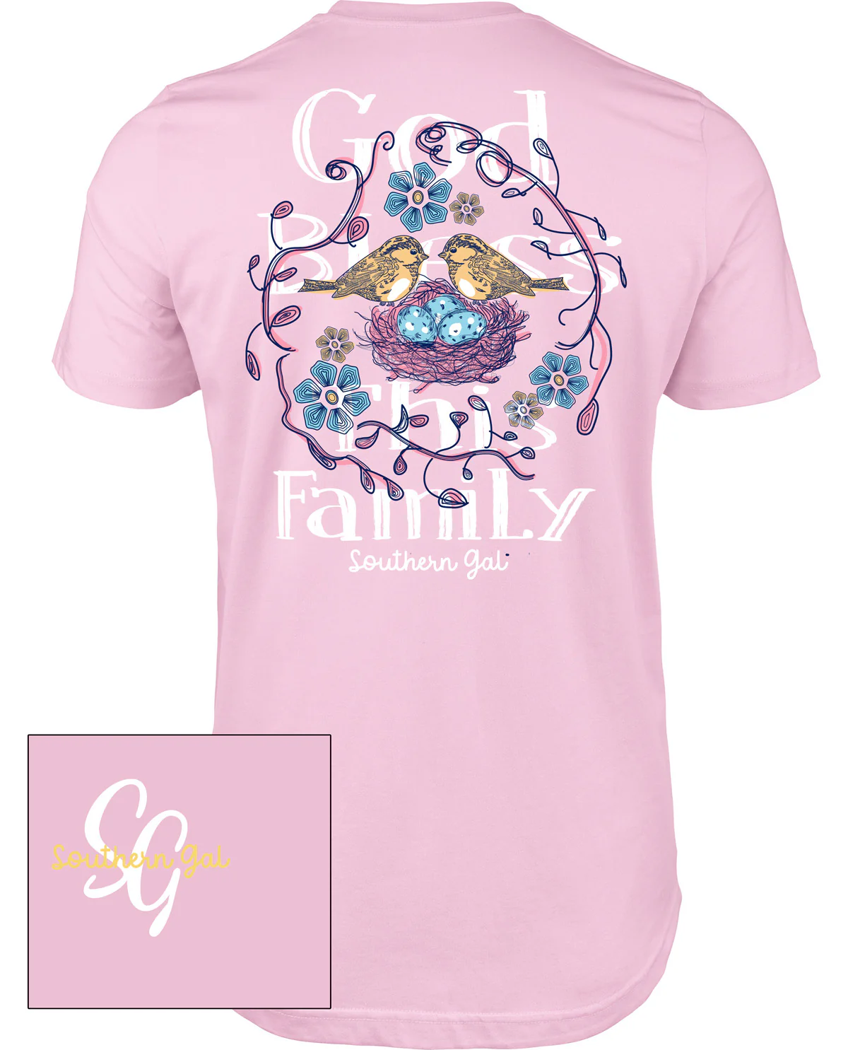 Southern Gal God Bless My Family Short Sleeve Screen Tee Lt Pink