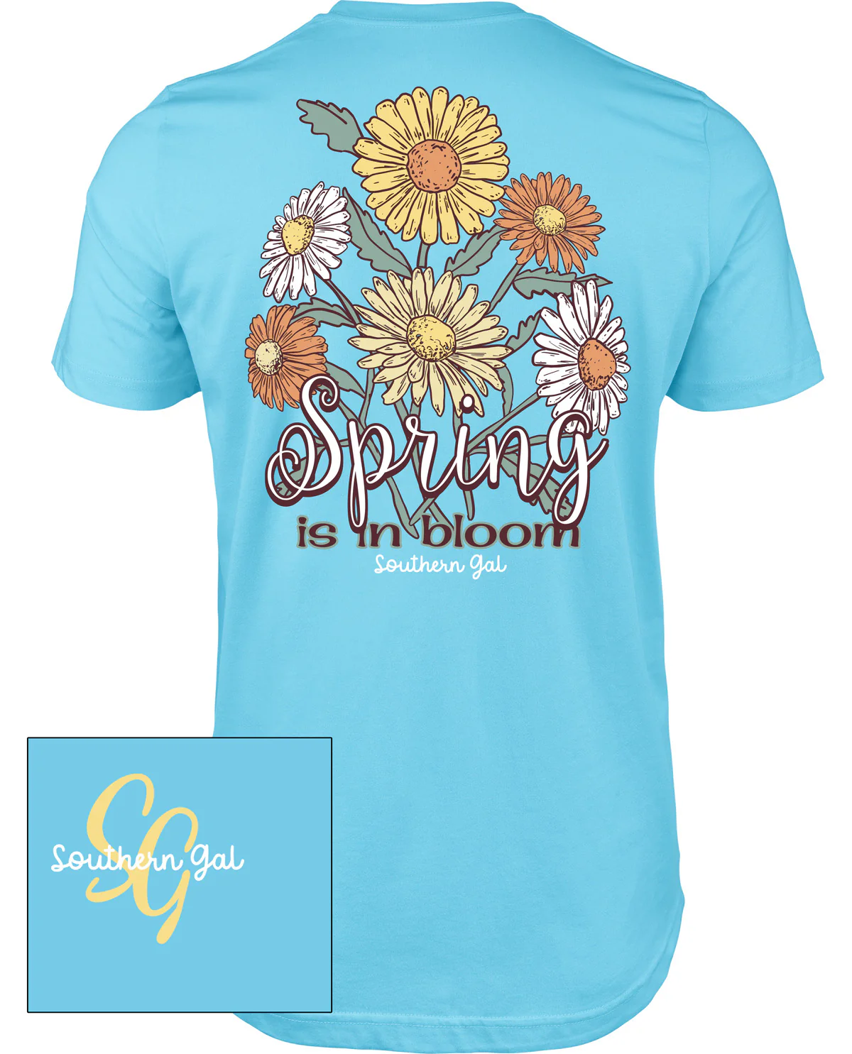 Southern Gal Bloom Spring Short Sleeve Screen Tee Sky Blue