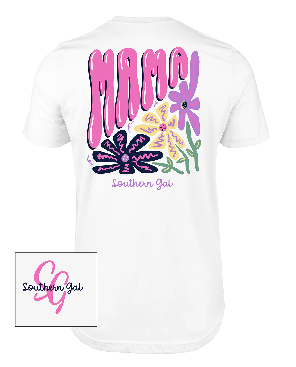 Southern Gal Flower Mama Short Sleeve Screen Tee White