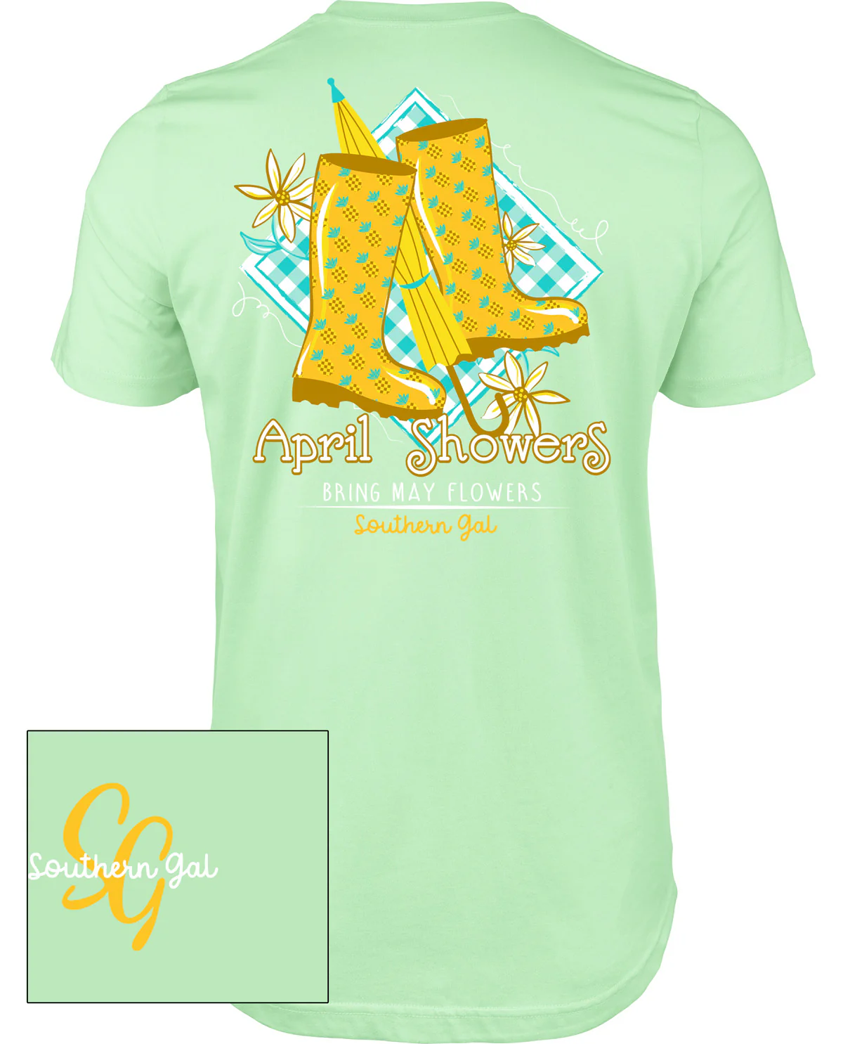 Southern Gal Rain Boots Short Sleeve Screen Tee Mint