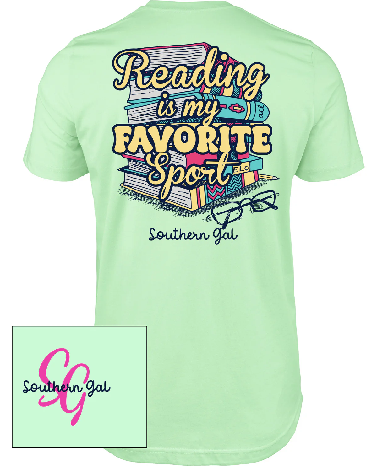 Southern Gal Reading Is My Favorite Sport Short Sleeve Screen Tee Mint