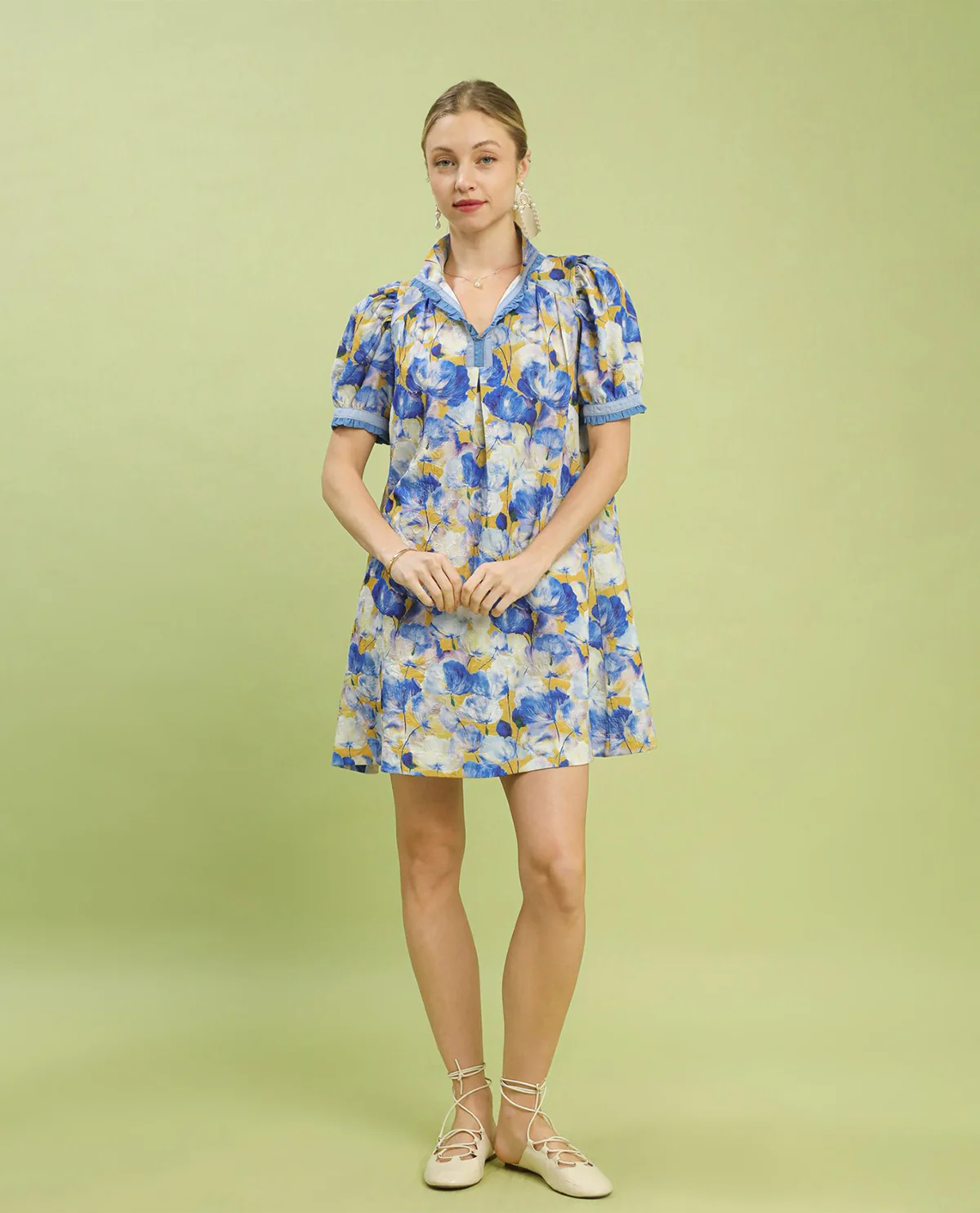 Umgee Floral Print High Neck Midi Dress