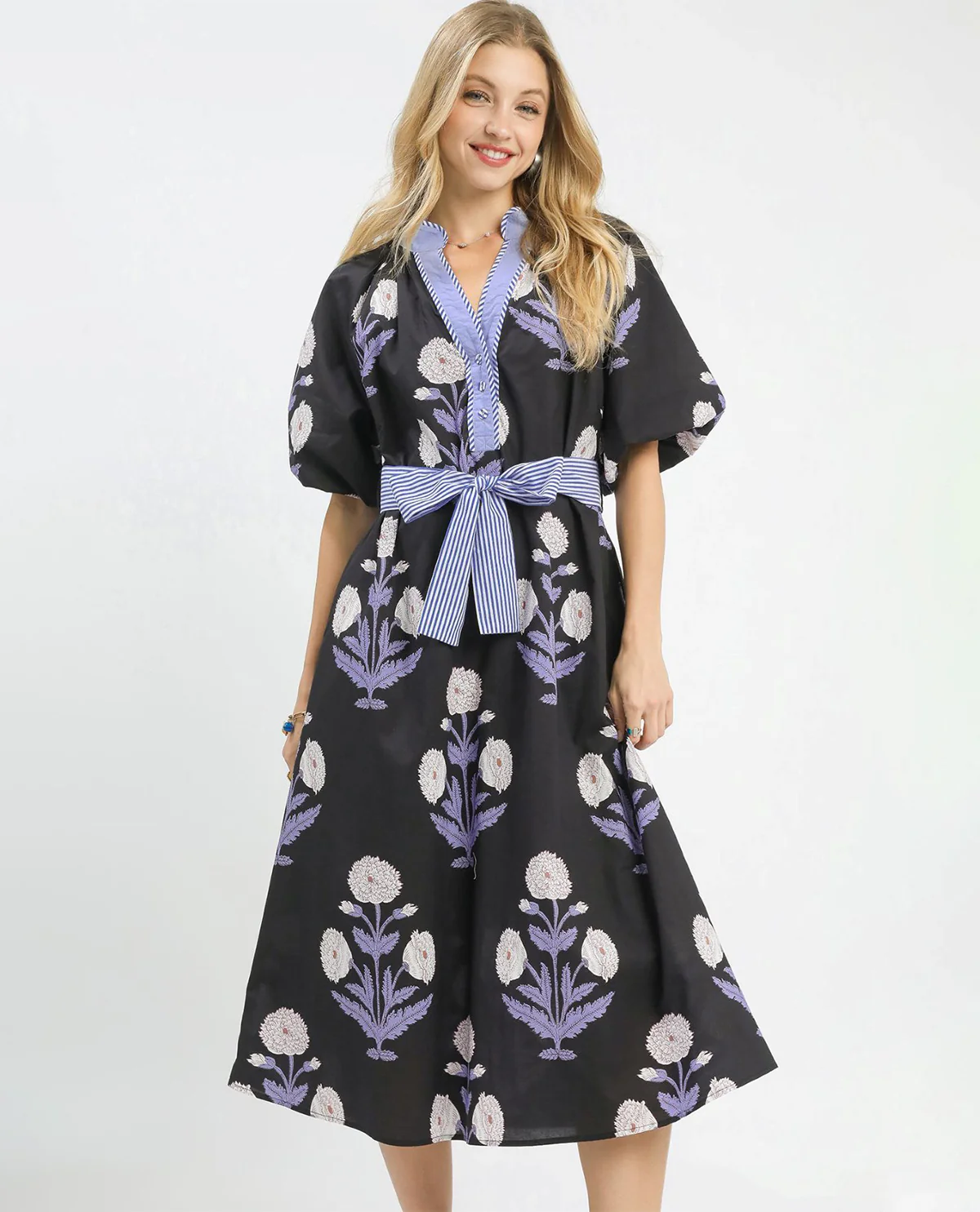 Umgee Floral Print V-neck Maxi Dress