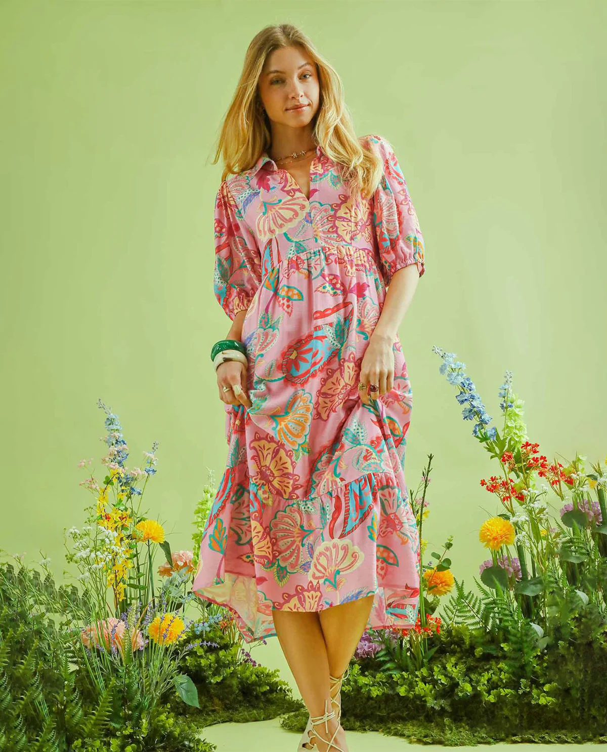 Umgee Paisley Print Tiered Dress