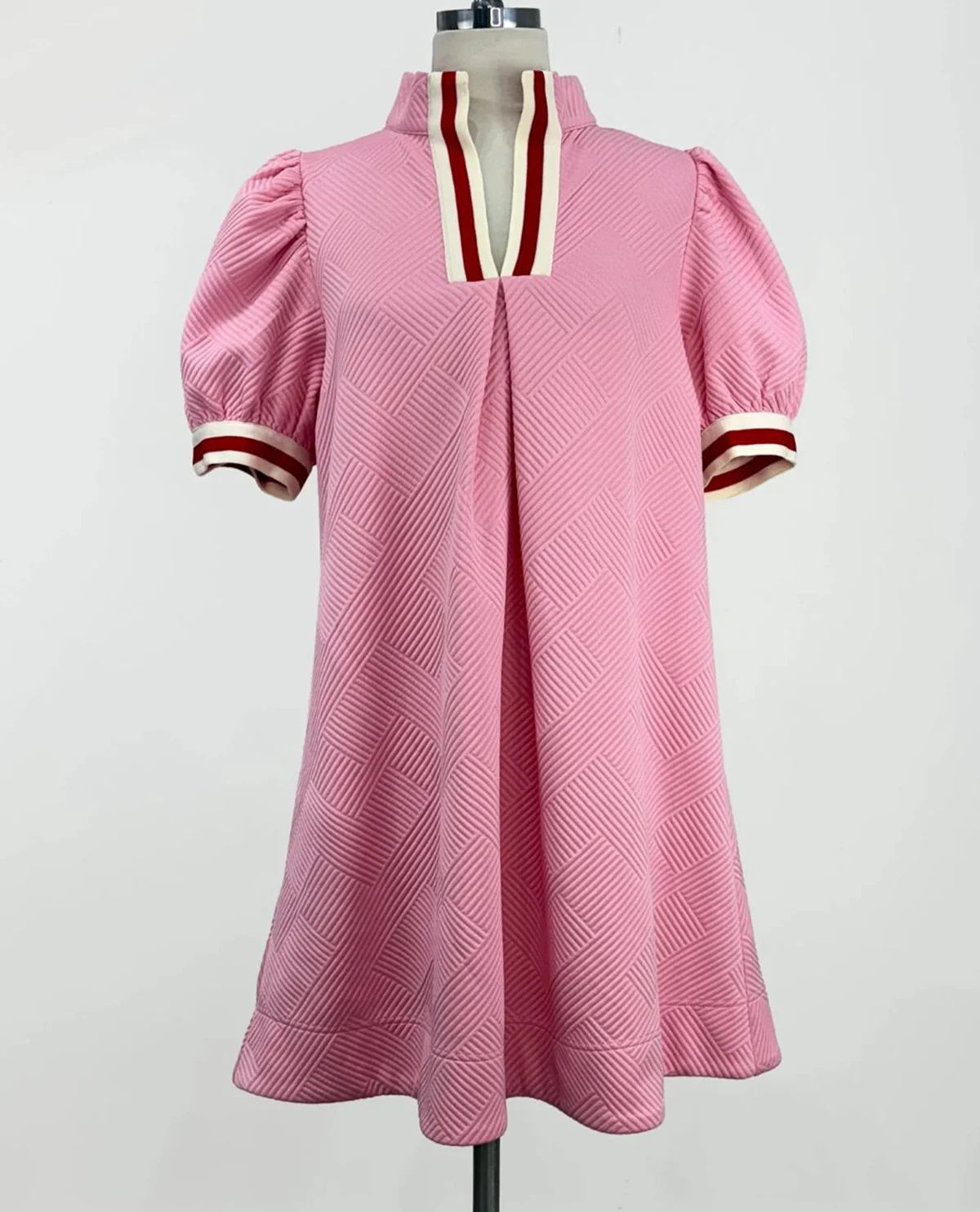 Solid Jacquard Stripe High Neck Dress
