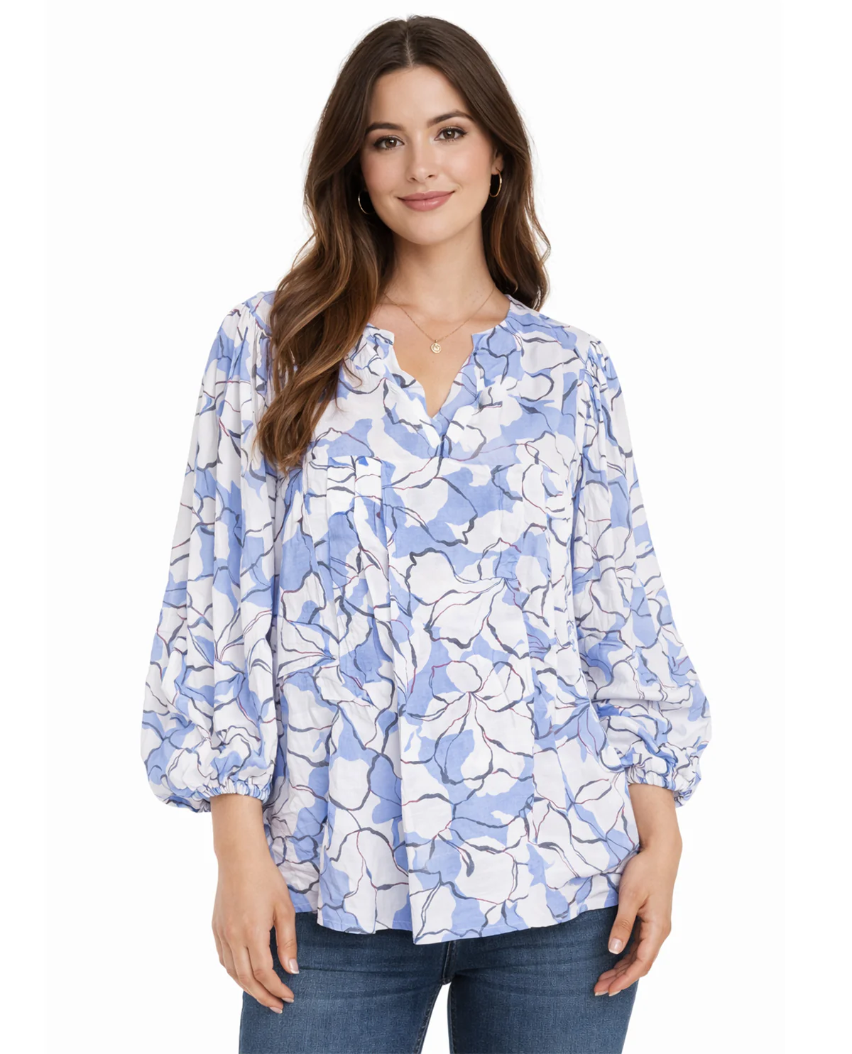 Zac & Rachel Print Slub Top Cornflower